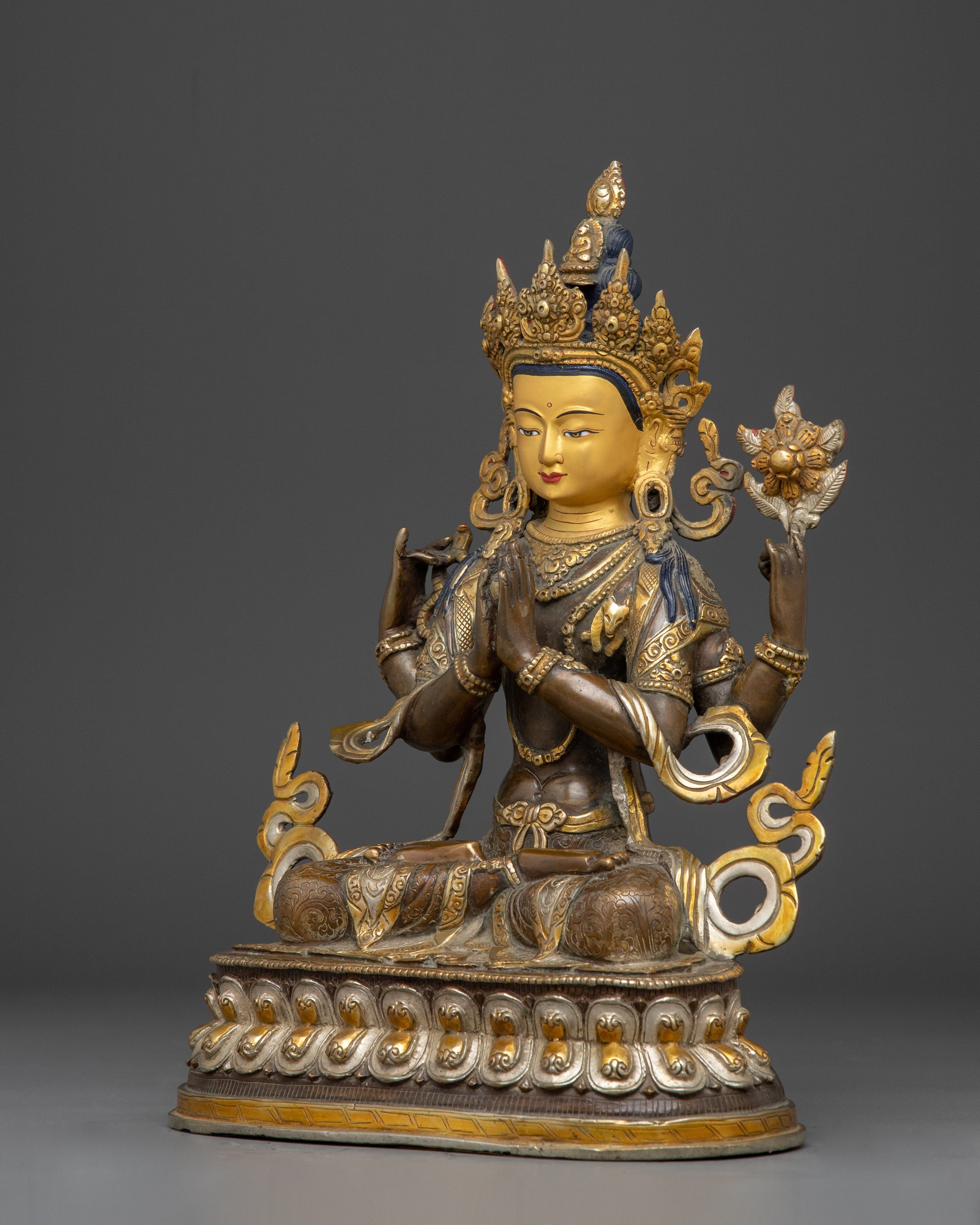 Copper Chenrezig Bodhisattva statue |  Embodying Compassion and Wisdom