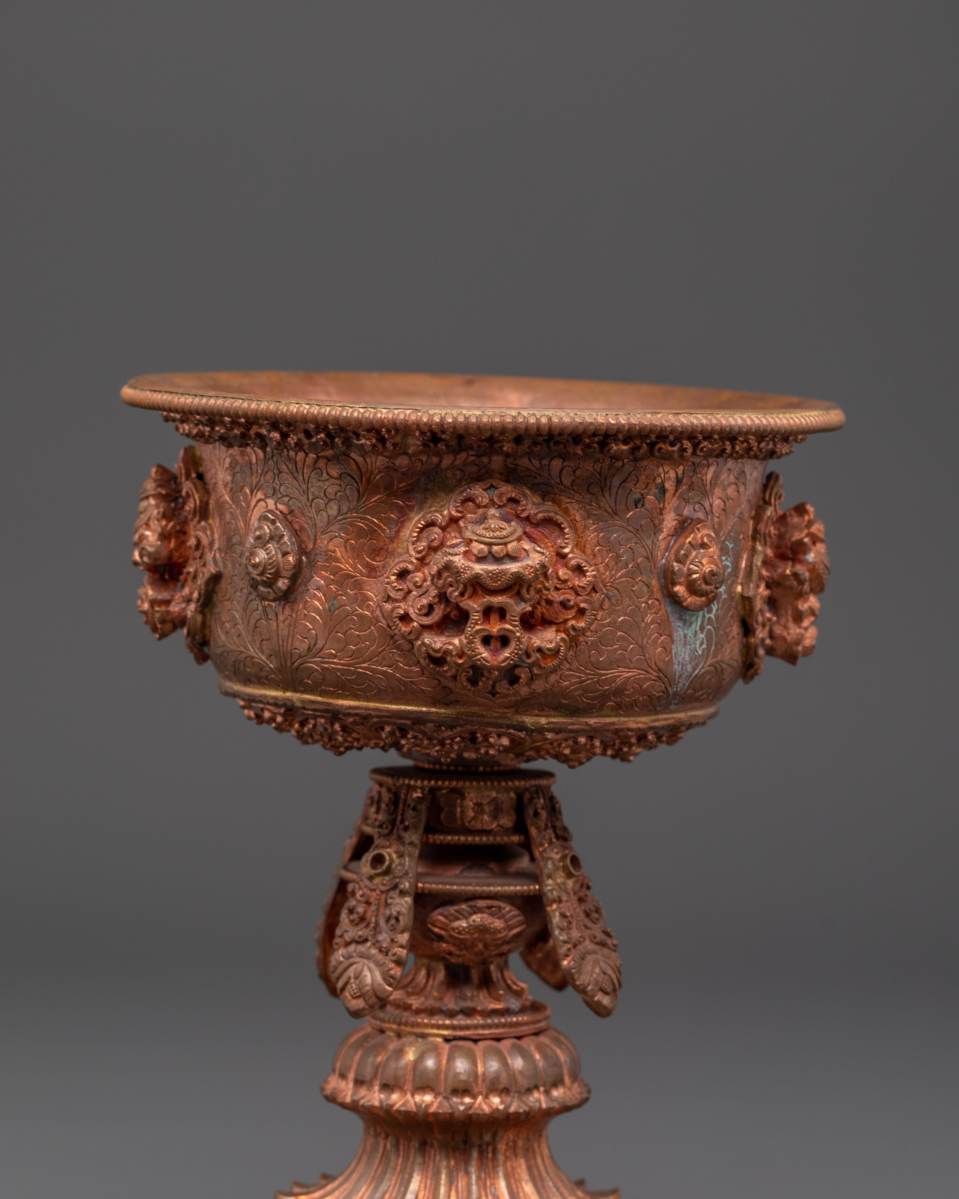 Copper Carved Butter Lamp | Buddhist Shrine and Meditation