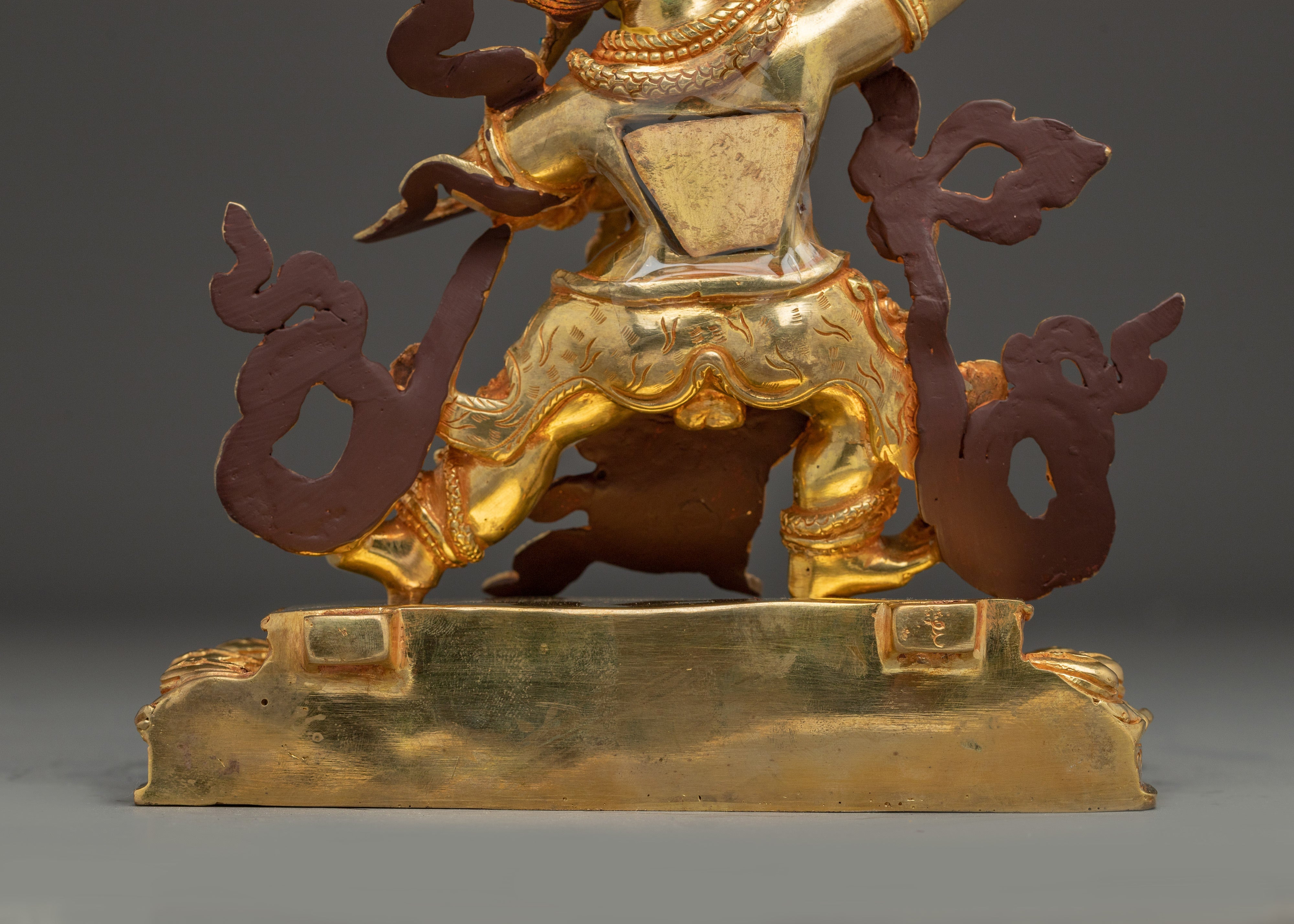 Vajrapani Deity Sculpture with Gemstone Detailing | Gold Gilded Copper Protector Statue