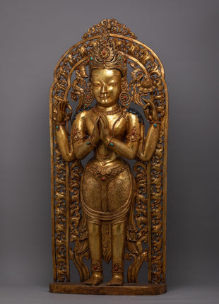 Standing 4 Arm Chenrezig Statue | Gold Plated Traditional Buddhist Statue