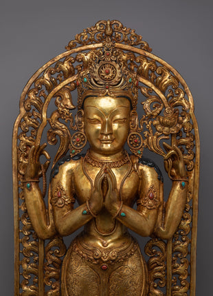 Standing 4 Arm Chenrezig Statue | Gold Plated Traditional Buddhist Statue