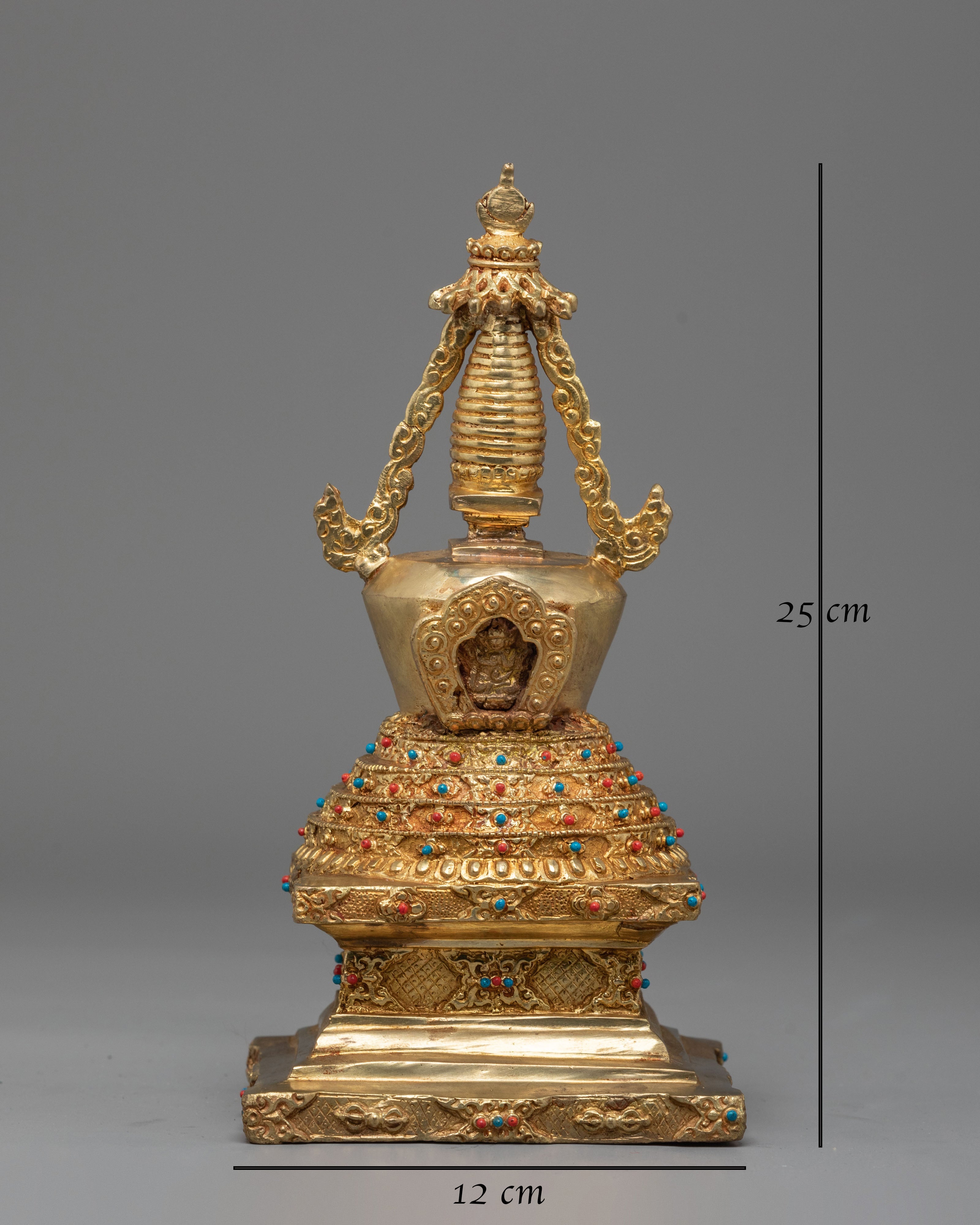Handcrafted Tibetan Ritual Stupa | Sacred Buddhist Gold Plated Shrine