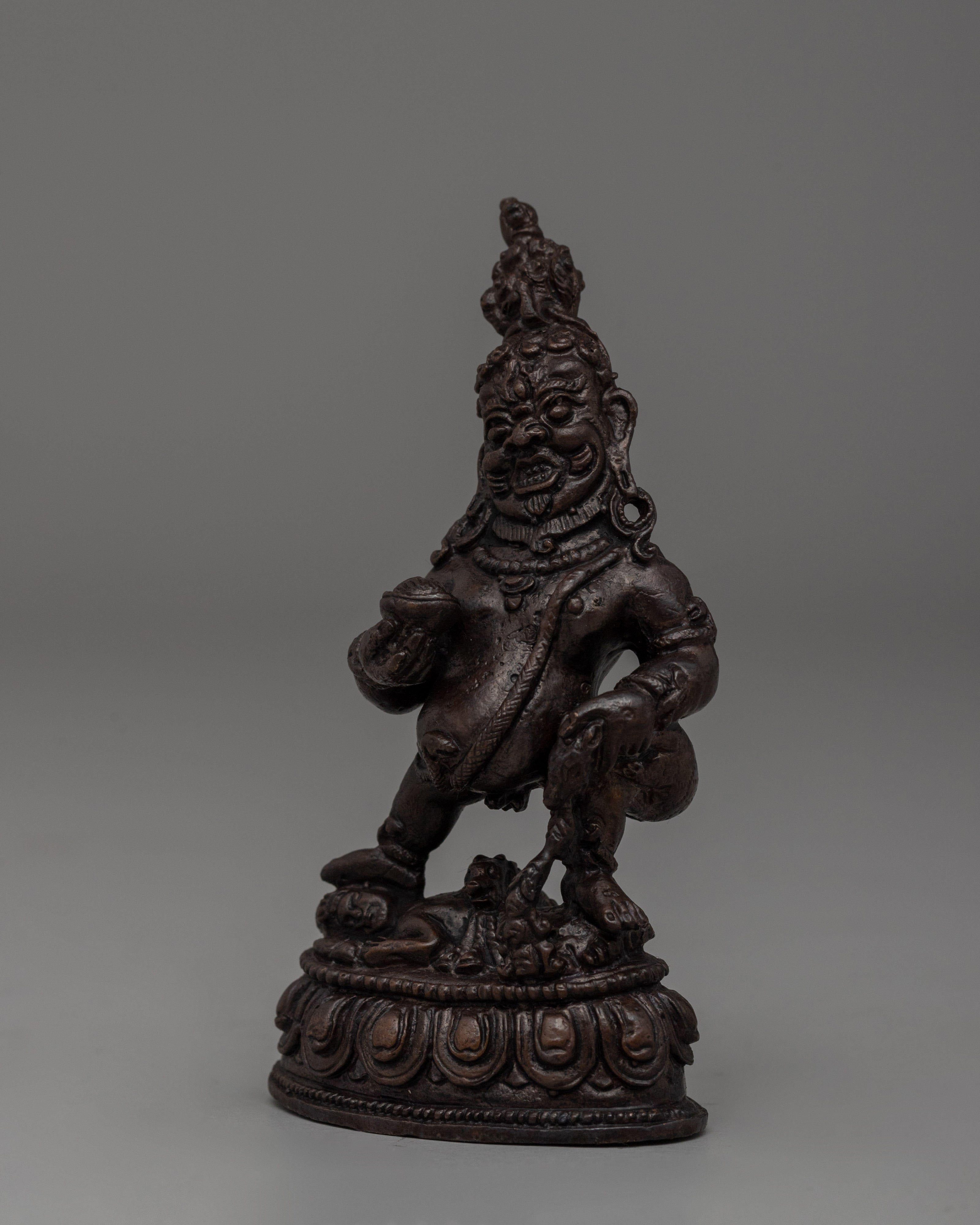 Handmade Oxidized Copper Standing Black Dzambhala Statue |  A Wealth Deity for Abundance