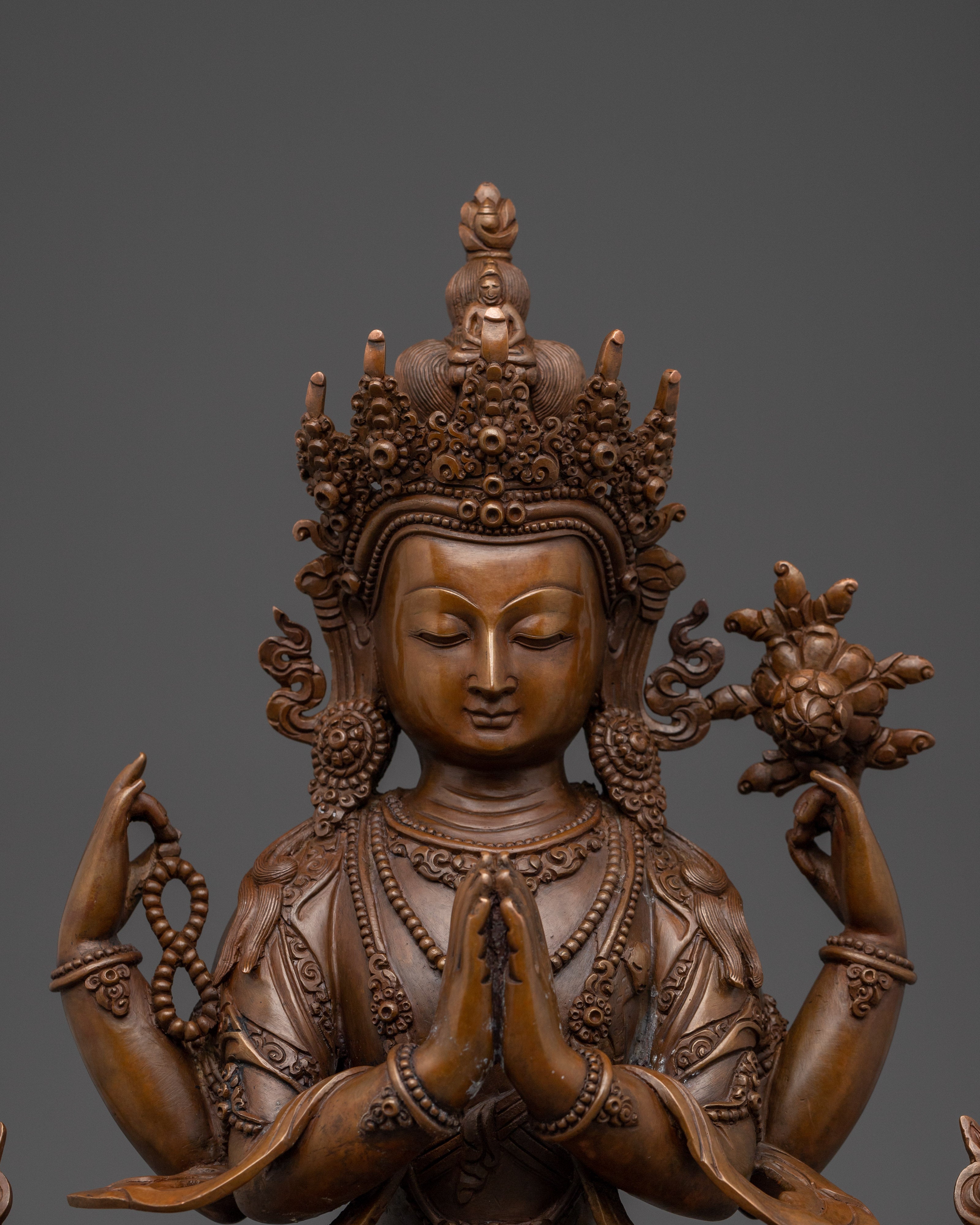 Oxidized Copper Avalokiteshvara Buddha of Compassion | Ideal for Healing, Meditation Spaces