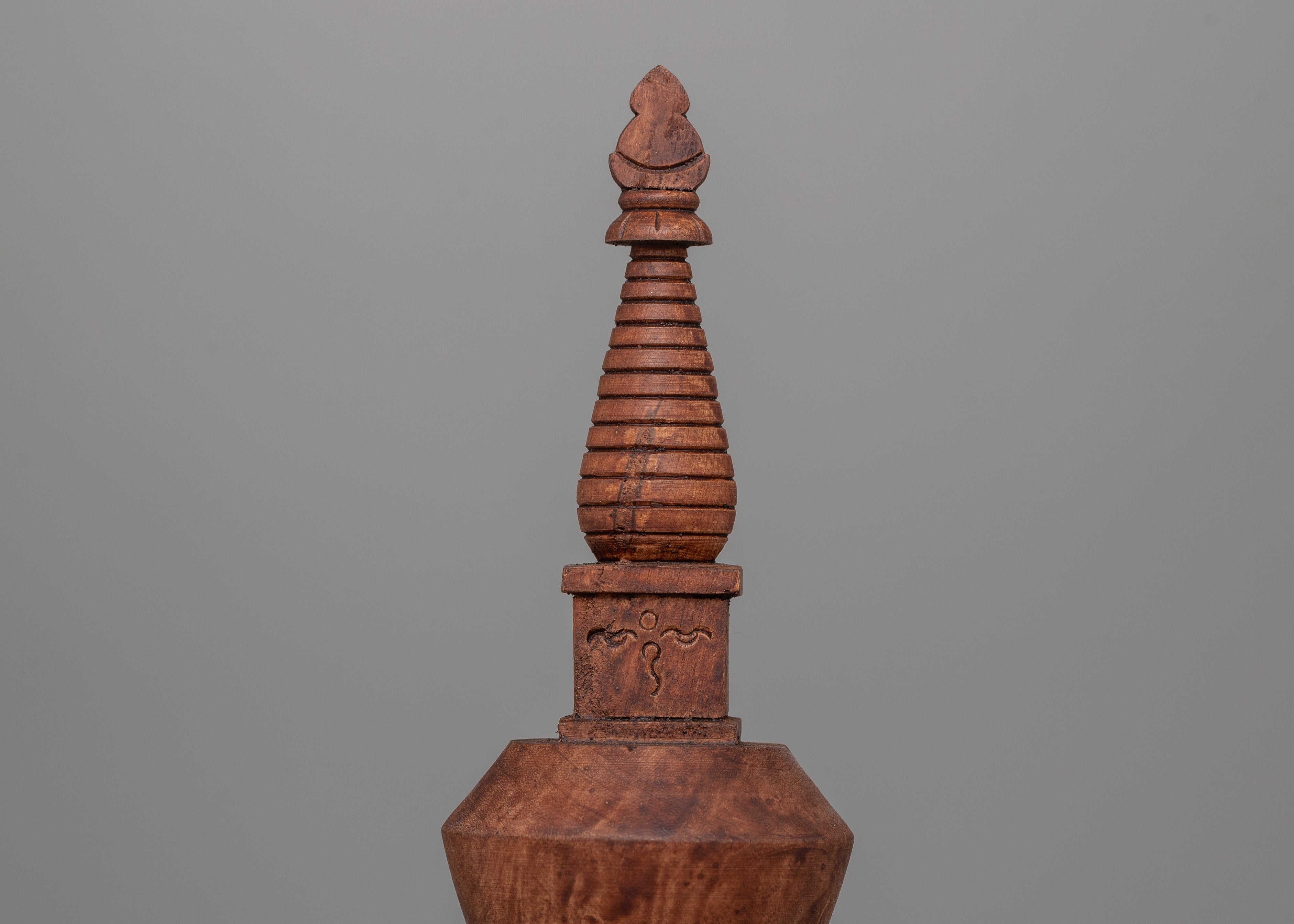 Wooden Stupa with Buddha | Spiritual Icon of Enlightenment