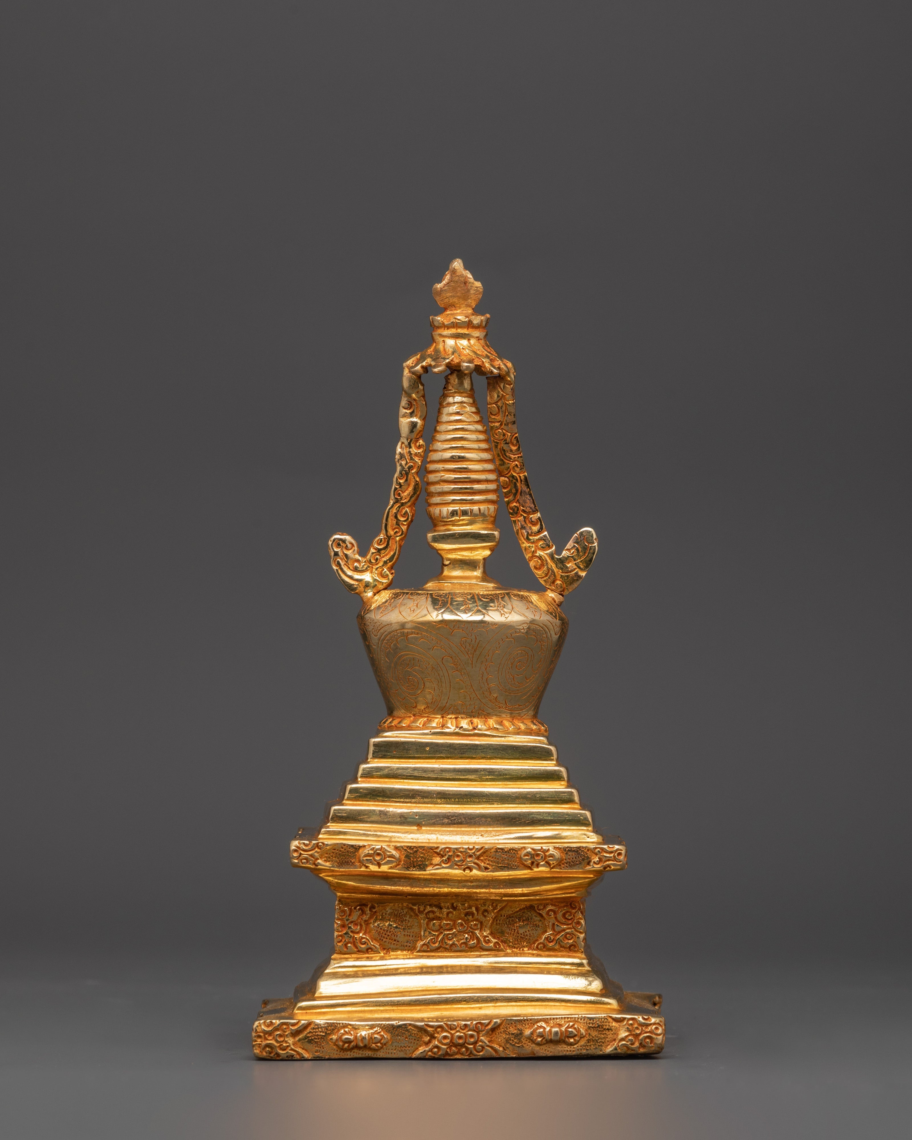 Handcrafted Gold-Plated Tibetan Stupa | Tibetan Ritual Shrine