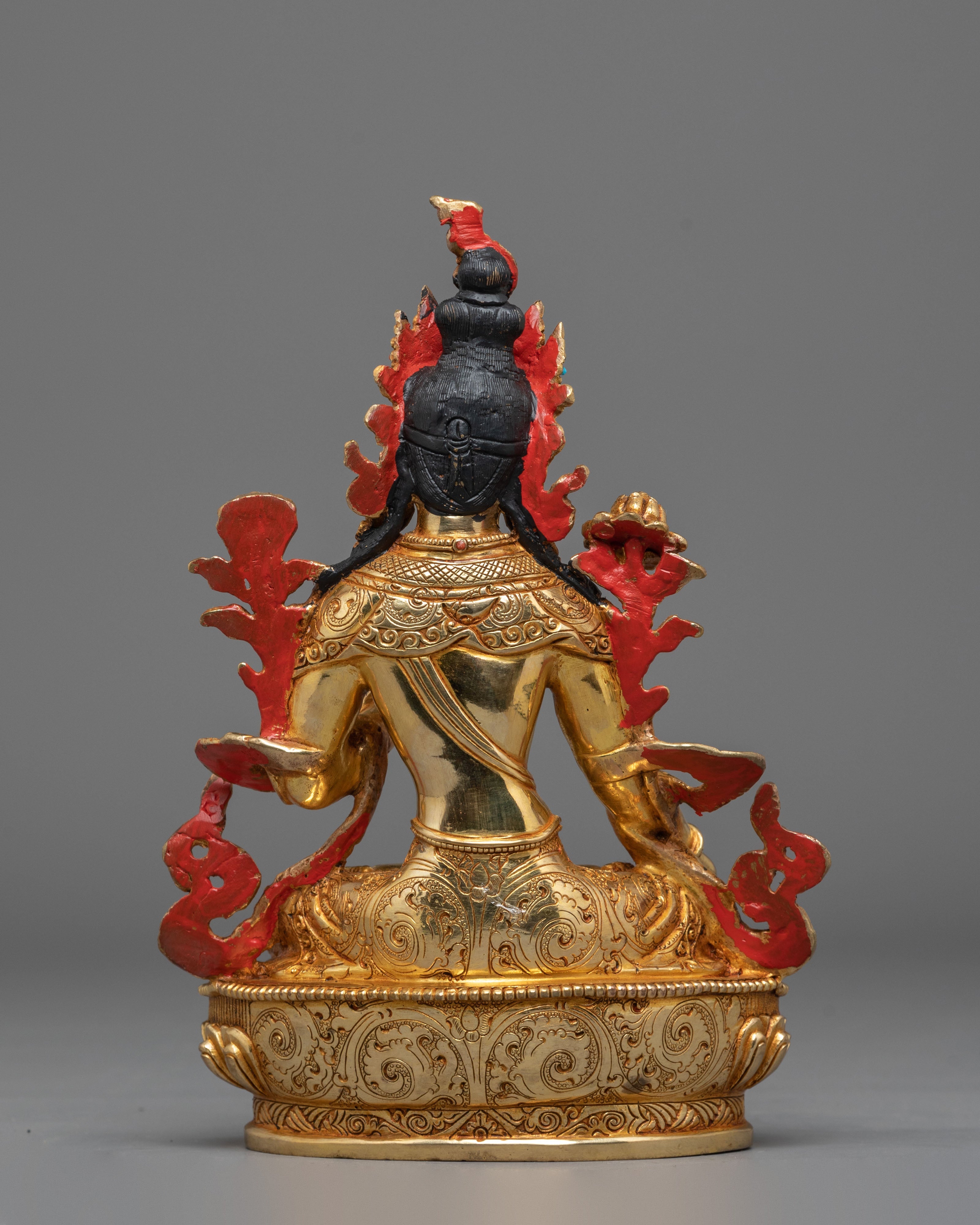 Statue of Sita Tara | Gold Plated Copper Sculpture with Coral and Turquoise