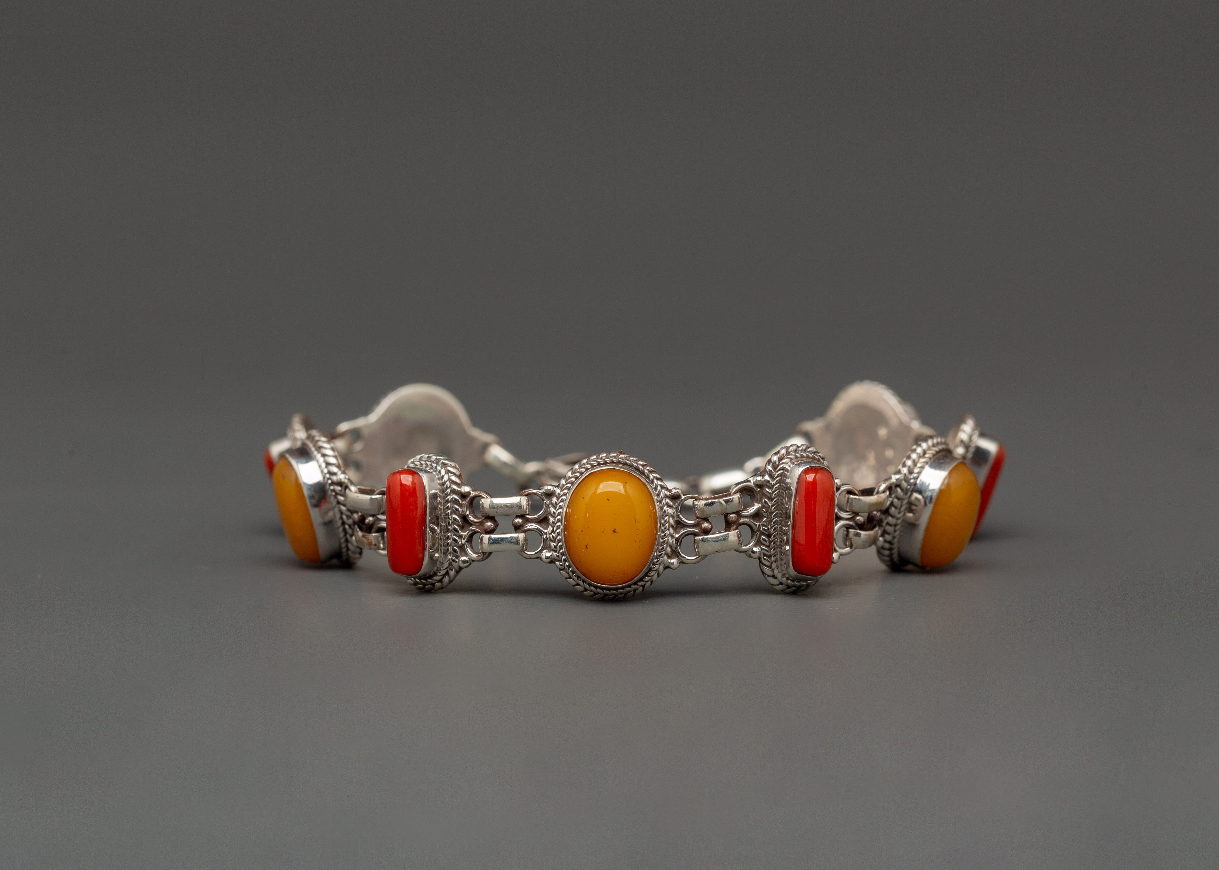Handmade Silver Bracelet | 92.5 Sterling Silver with Genuine Coral Stones