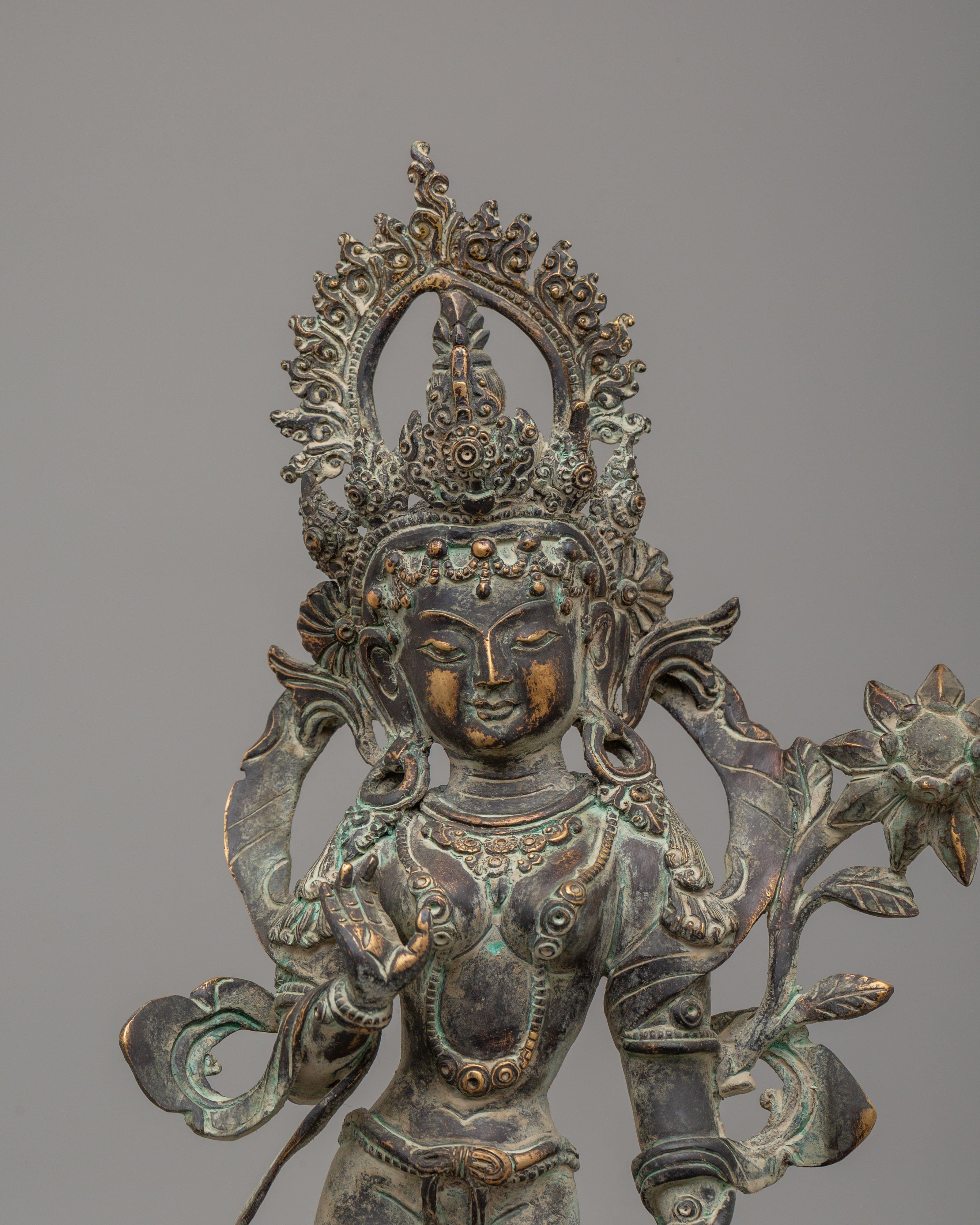 Standing Green Tara Figurine | Traditional Himalayan Art