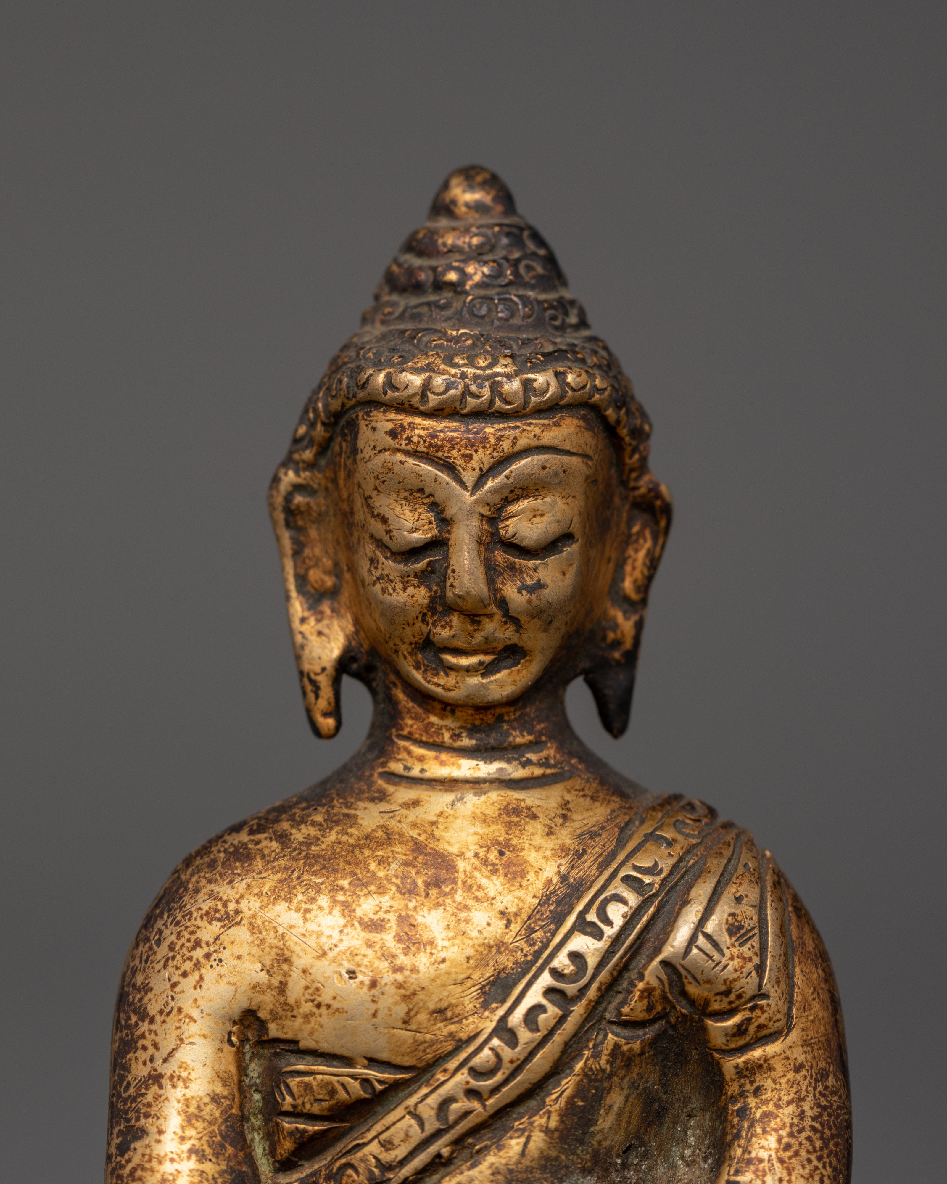 Amitabha Buddha Statue Copper Body Gold Plated Antique Finish | Meditation Decor