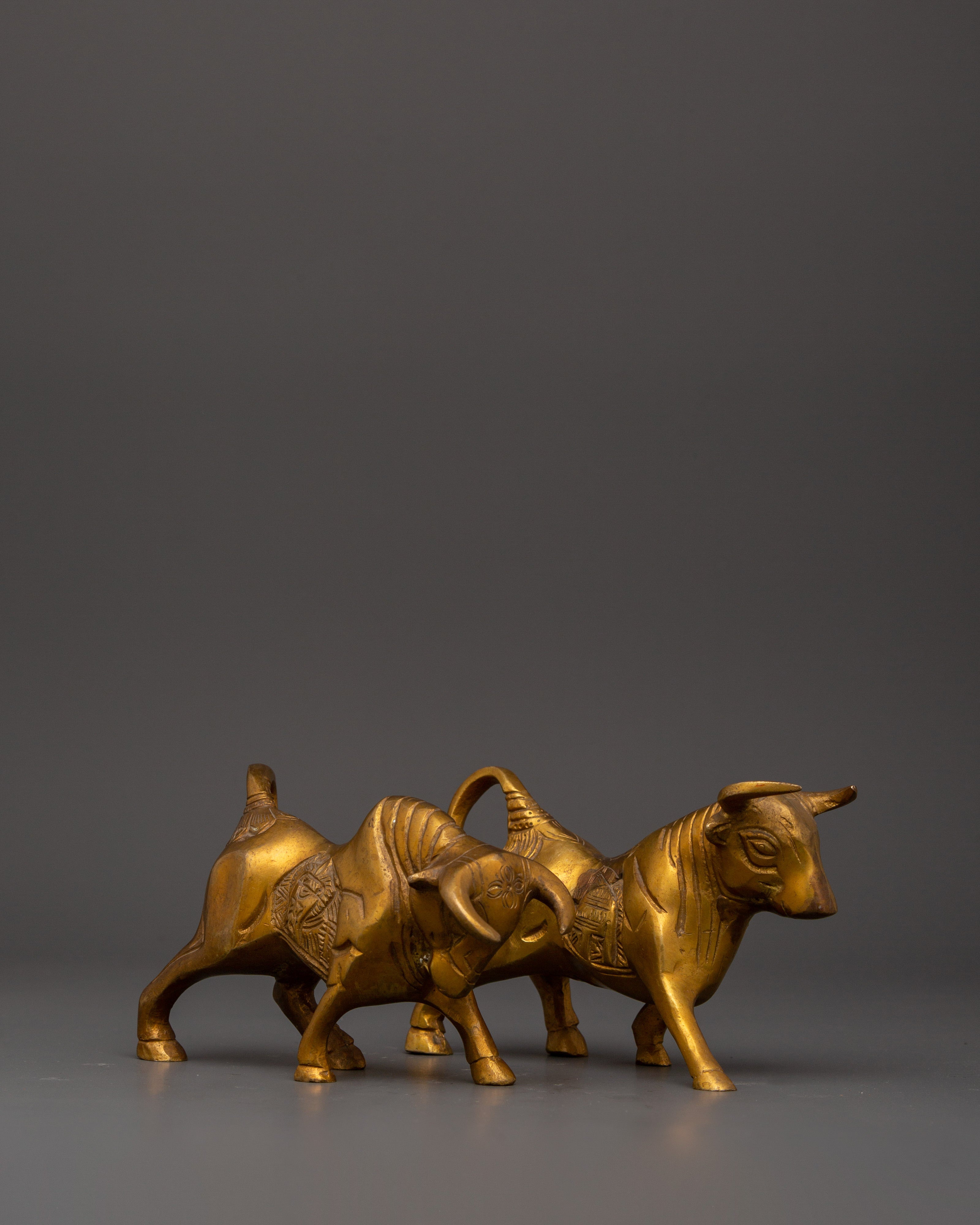 Handcrafted Brass Ox Statue Set | Pair of Decorative Sacred Oxen Sculptures
