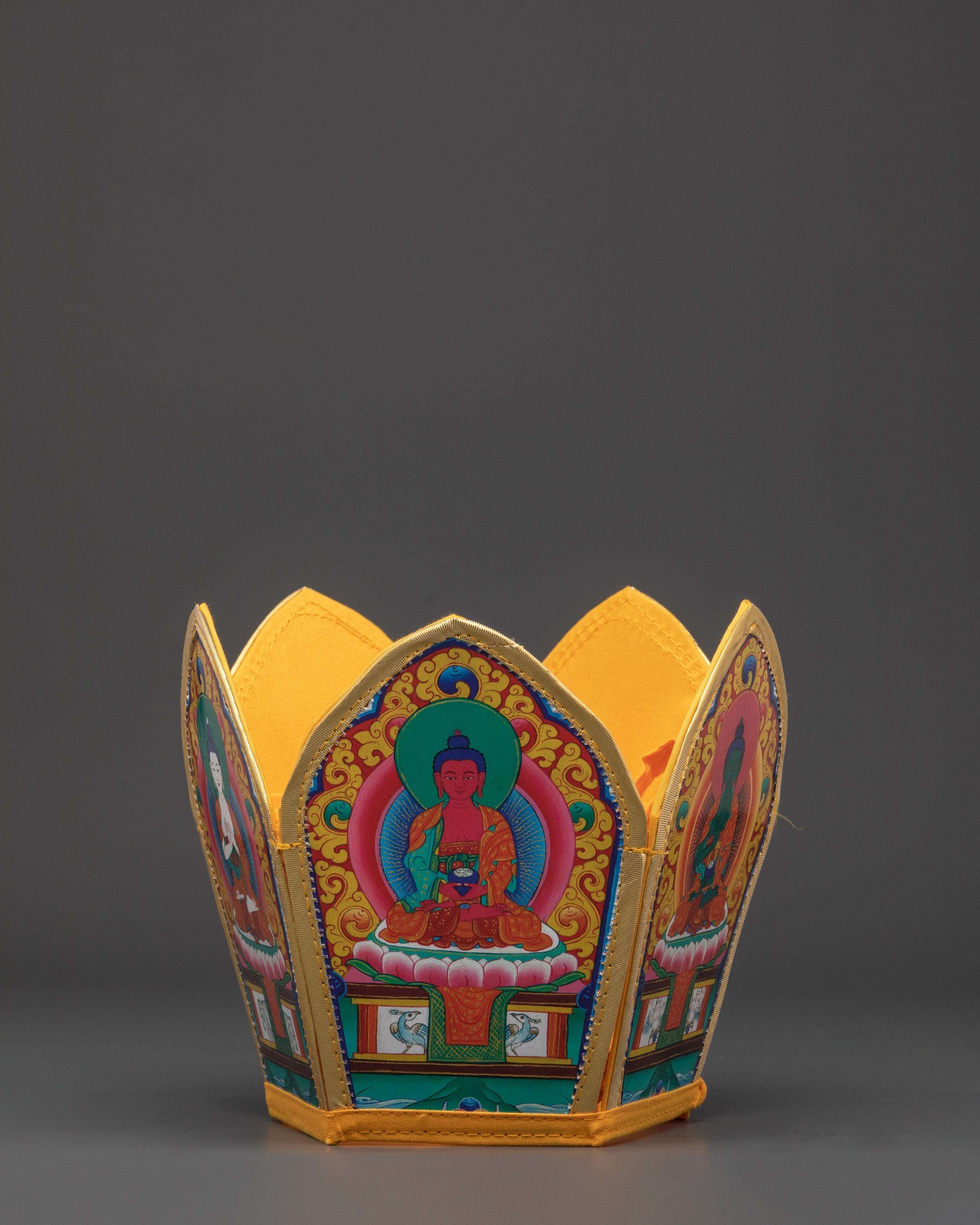 Five Dhyani Buddhas Ritual Crown | Tibetan Buddhist Headpiece in Cloth for Puja
