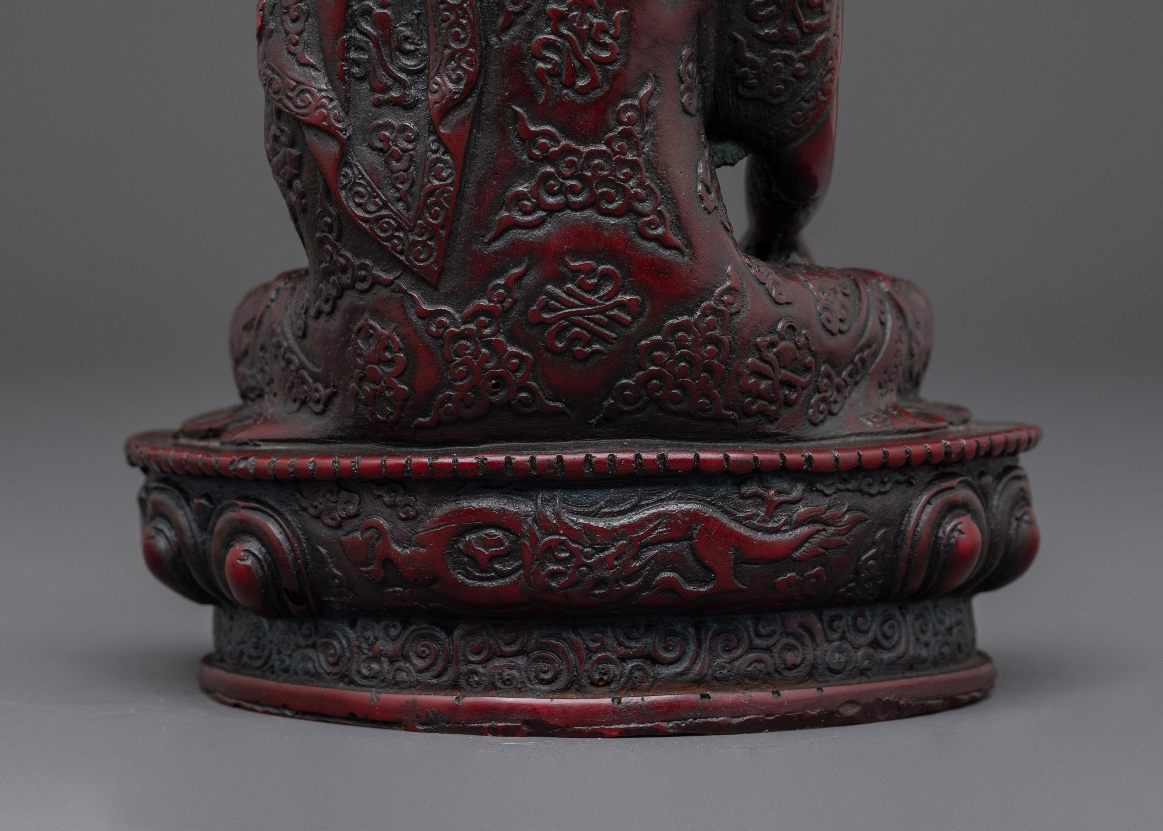 Sacred Shakyamuni Buddha Sculpture | Ceramic Red Buddha Statue for Meditation