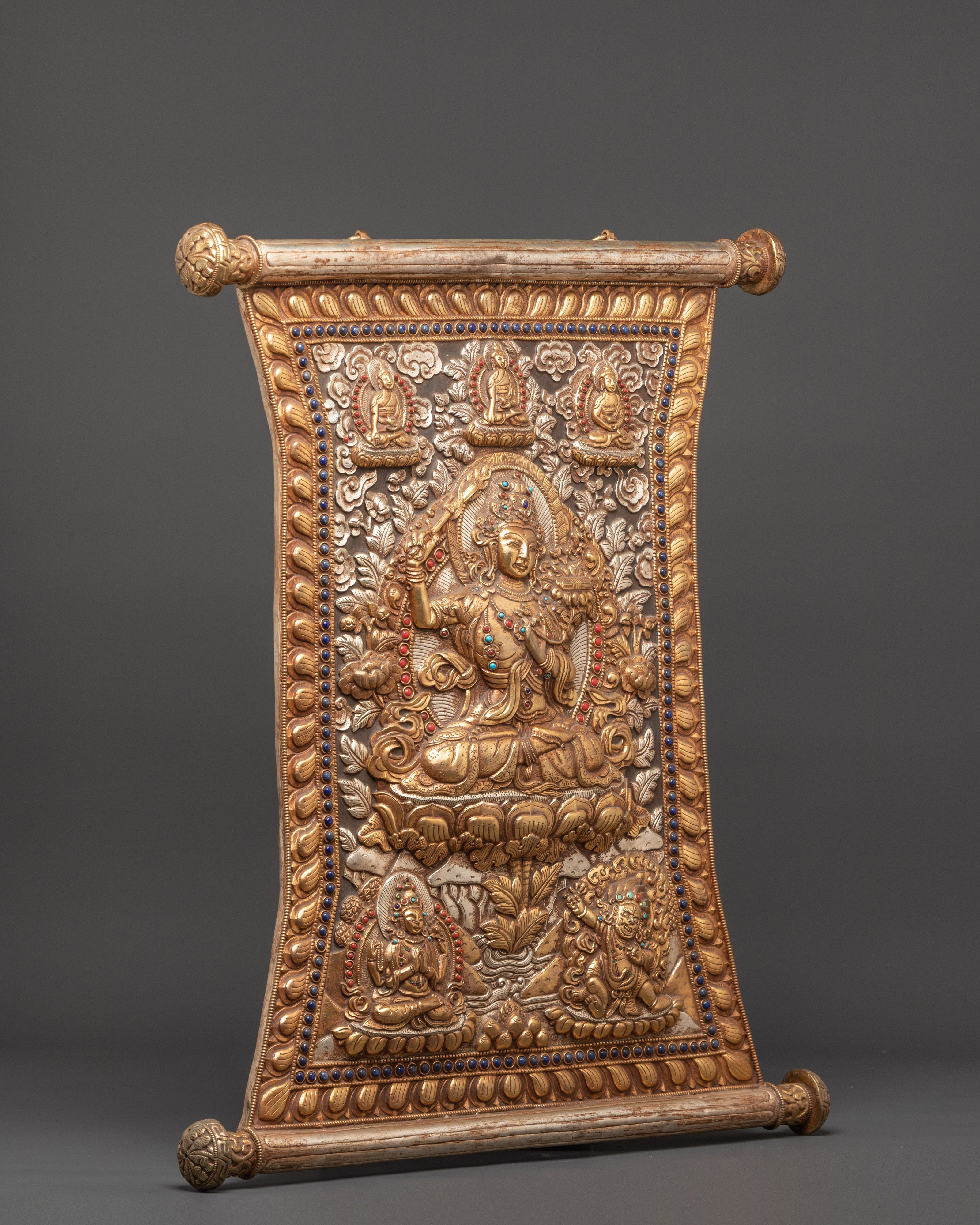 Handcrafted Manjushri Wall Hanging | Buddhist Copper Wall Art