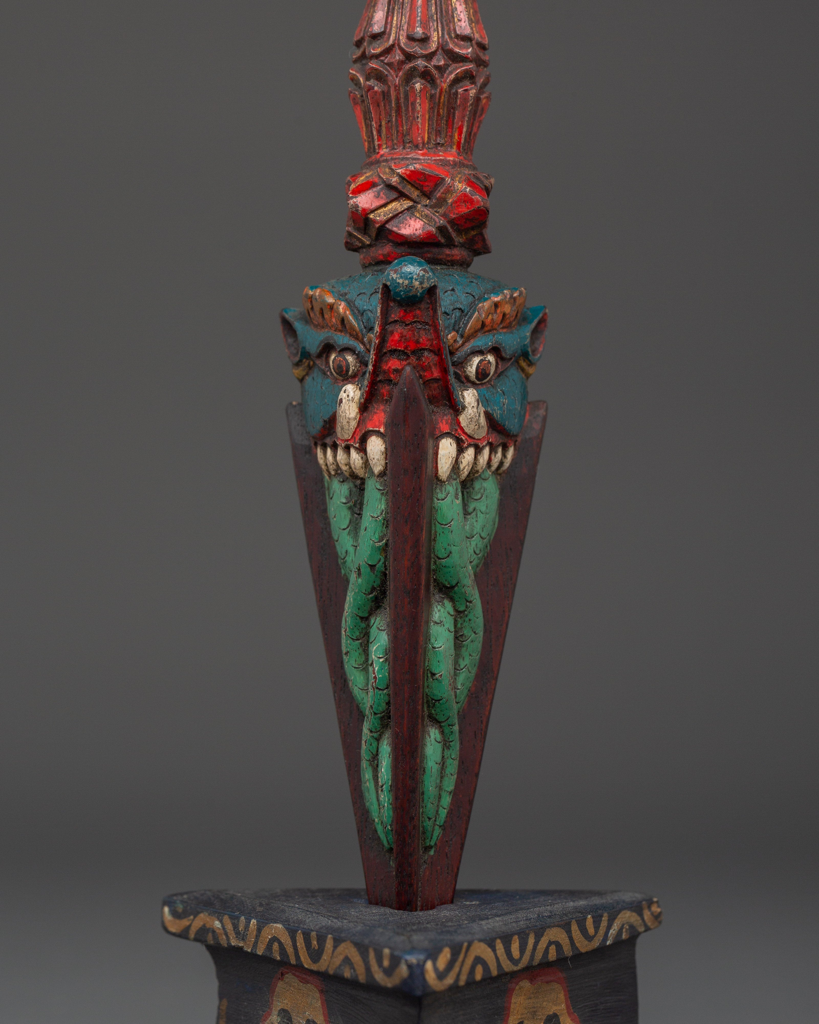 Tibetan Wooden Phurba | Sacred Tantric Artifact