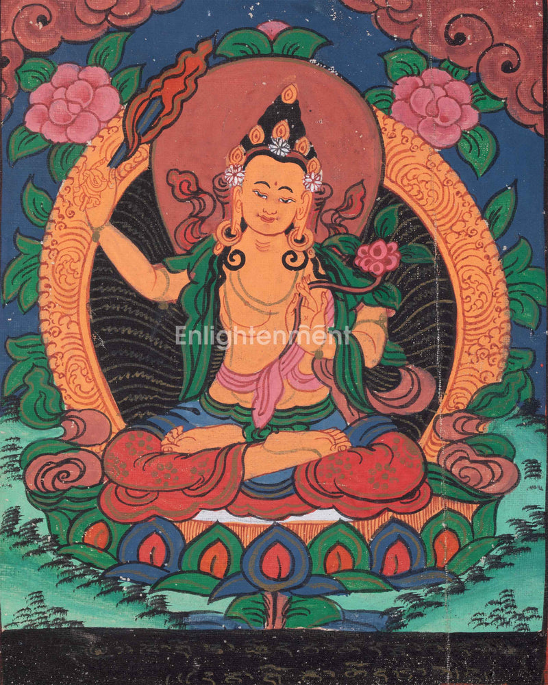 Vintage Manjushri Thangka | Antique Thangka