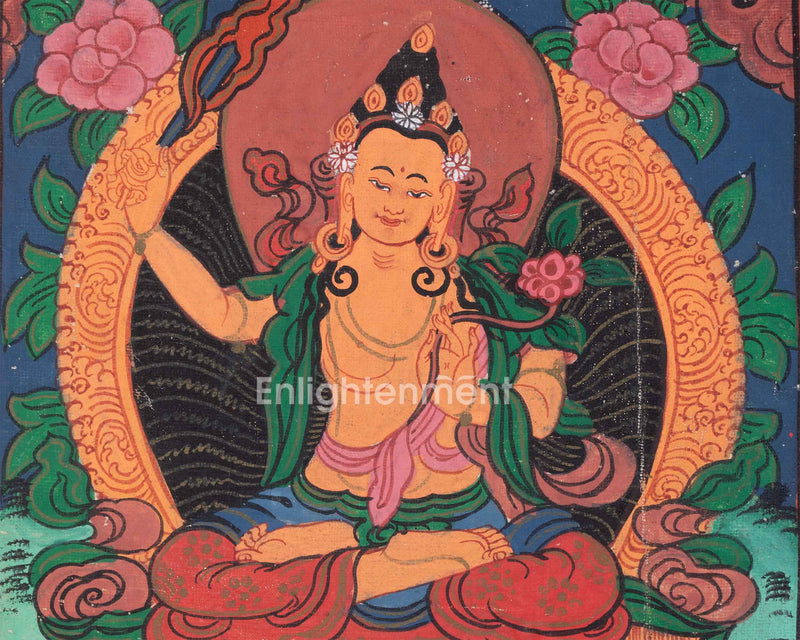 Vintage Manjushri Thangka | Antique Thangka