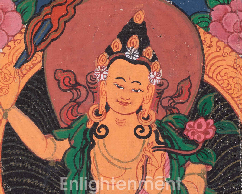 Vintage Manjushri Thangka | Antique Thangka