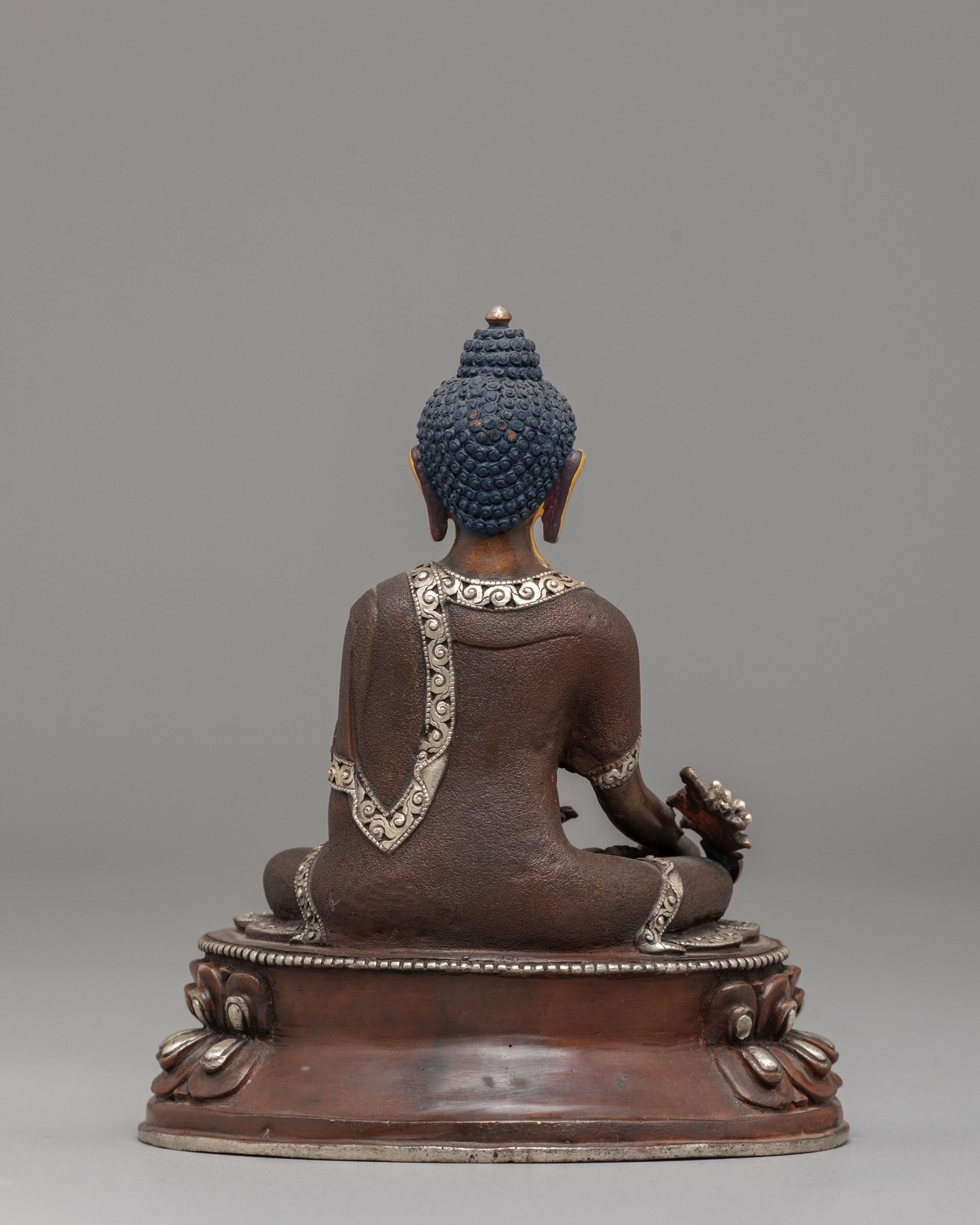 Handcrafted Tibetan Medicine Buddha Sculpture | Copper Buddhist Statue