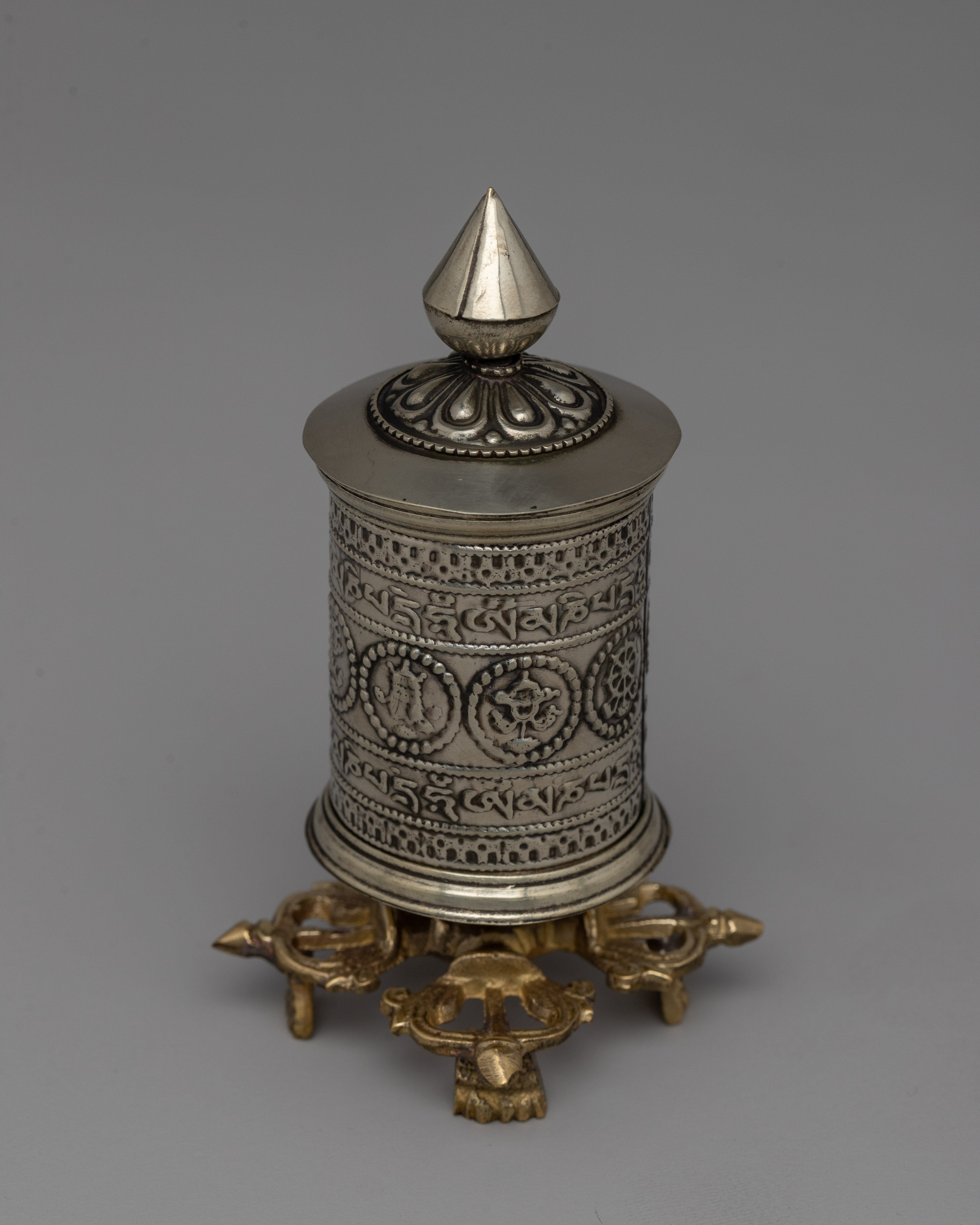 Om Mani Padme Hum Prayer Wheel with Brass Base | Wheel for Meditation and Blessings