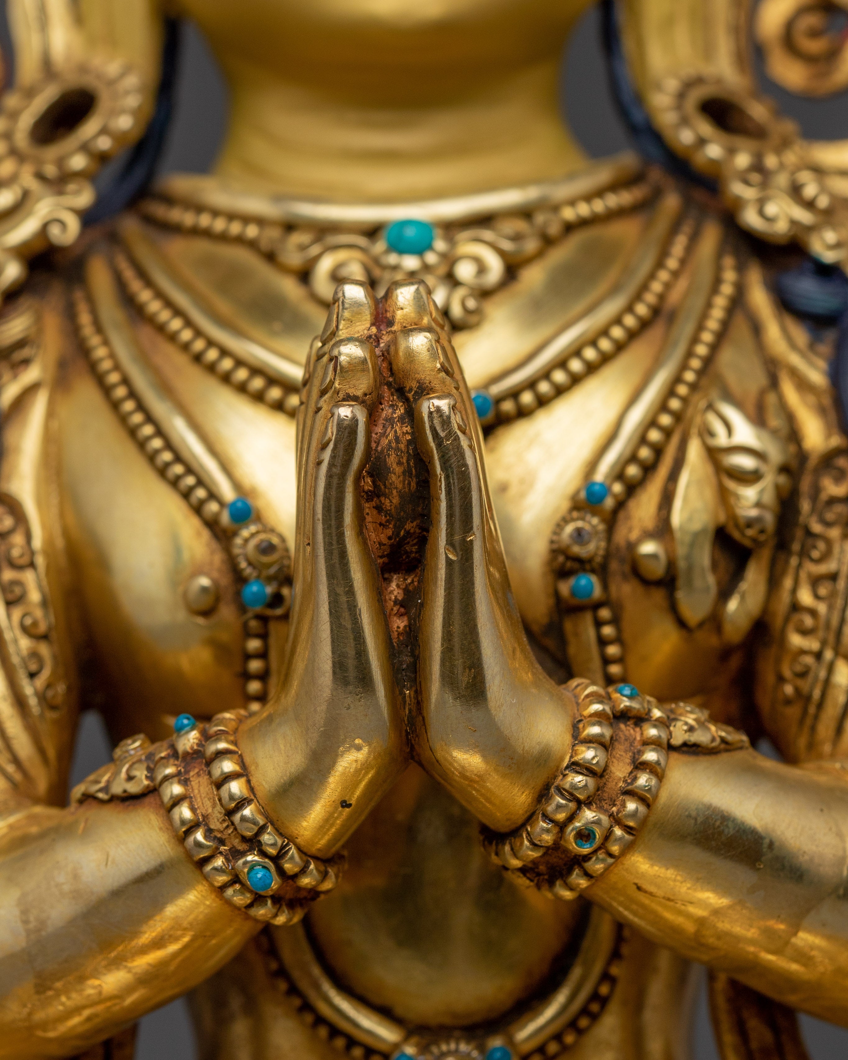 Gold Gilded Chenrezig Statue with Copper Body | Tibetan Bodhisattva of Compassion