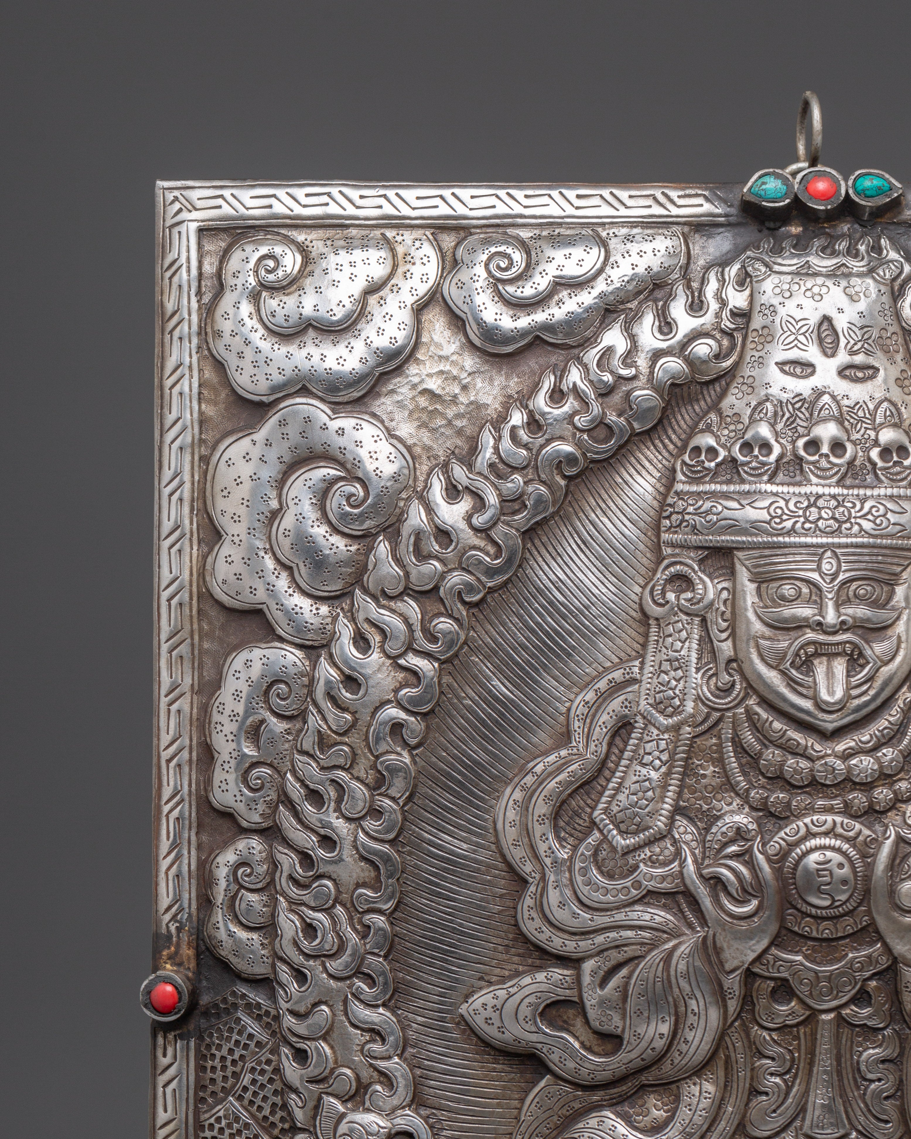 Tibetan Traditional Wall Hanging | Spiritual Decor with Iron & Stone Accents