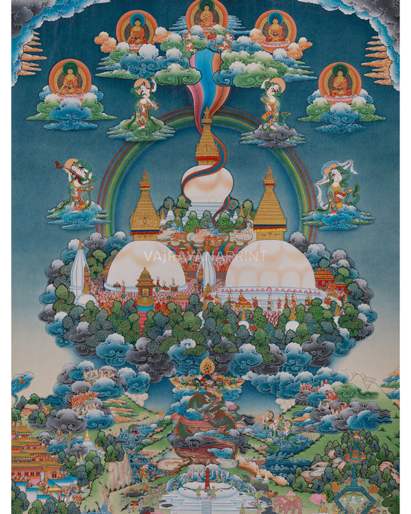 Five Buddha and Bouddha Stupa Thangka