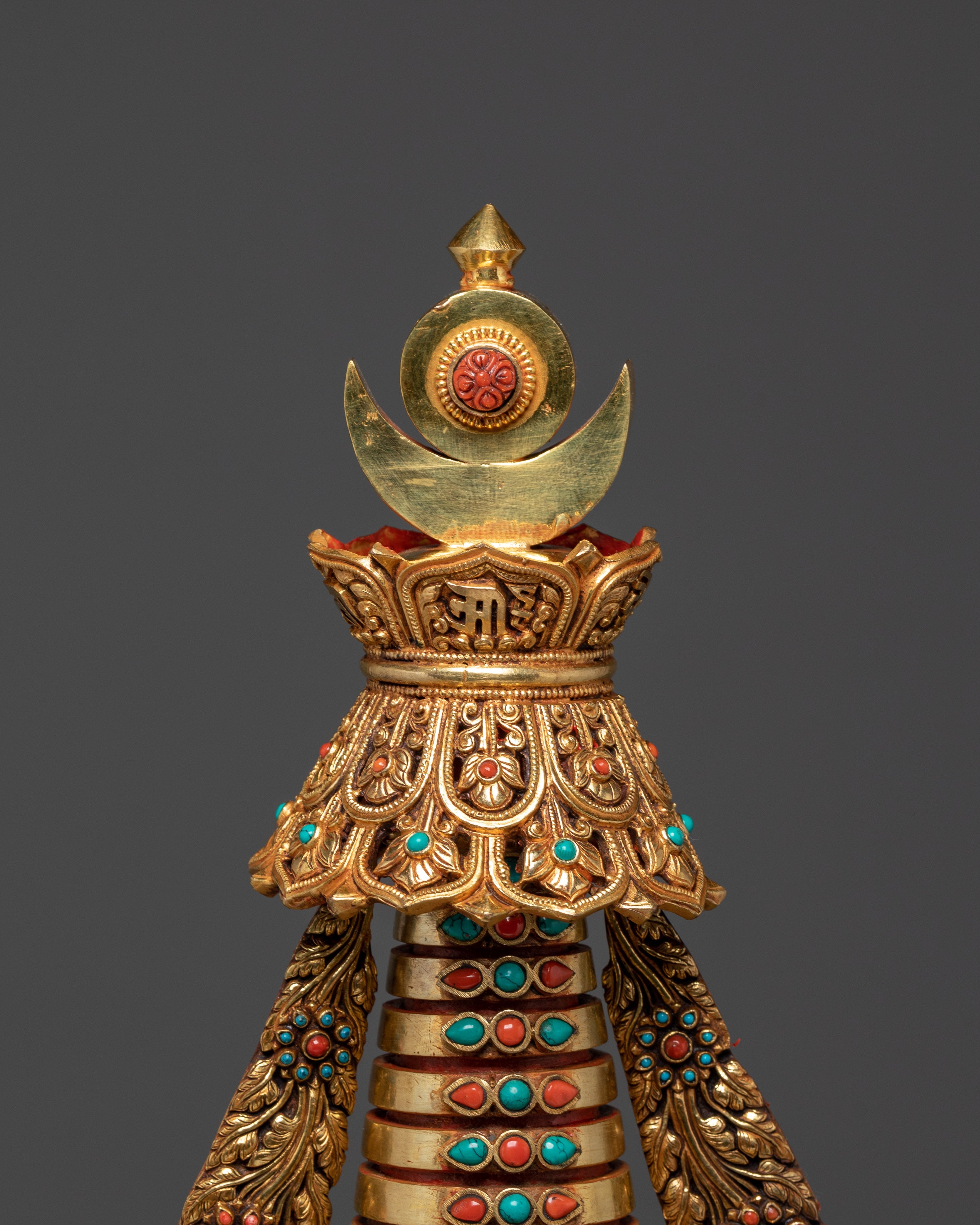 Ritual Stupa for Shrine | Gold Plated Copper Buddhist Stupa