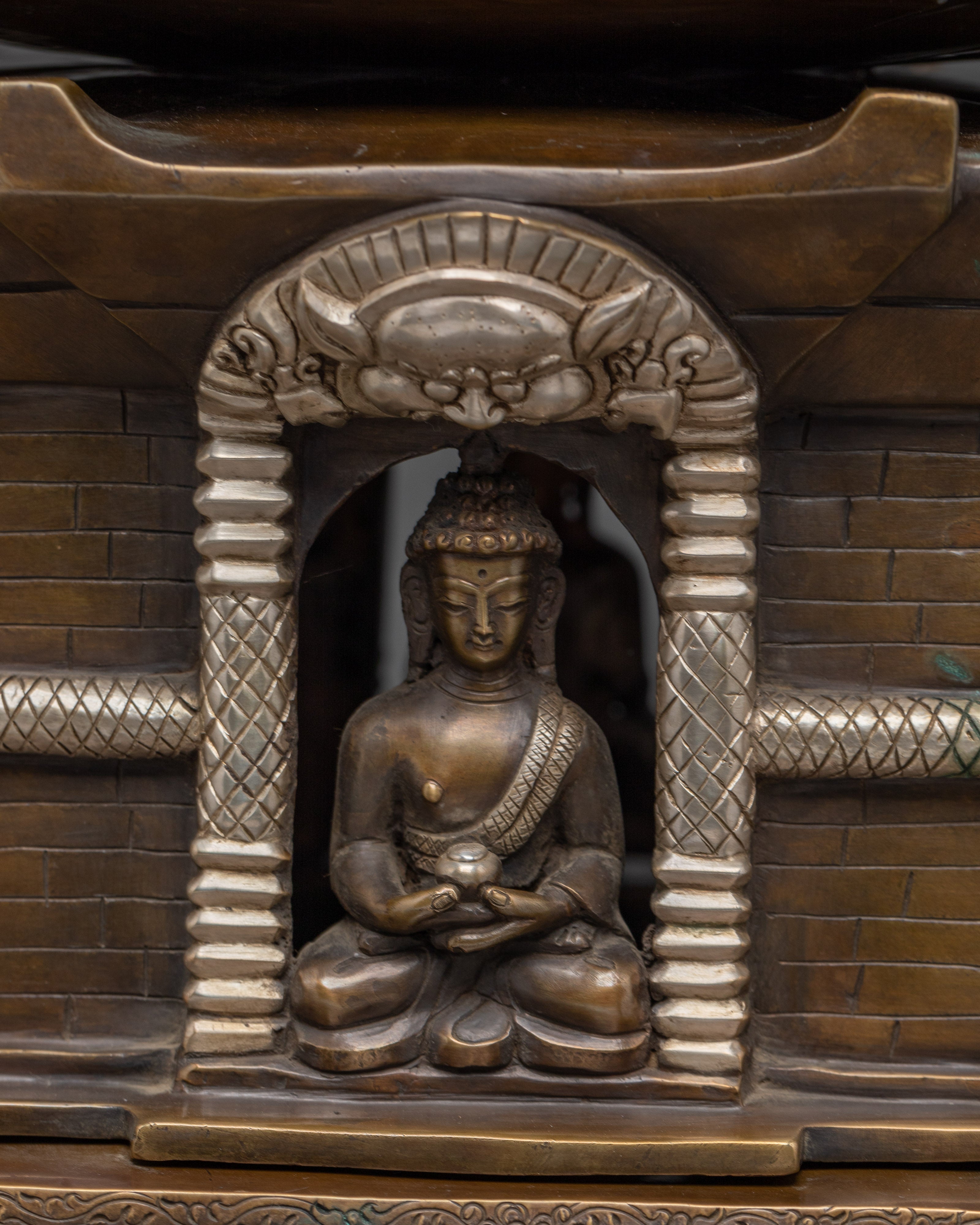 Large Oxidized Copper Stupa | Buddha Statue for Altar