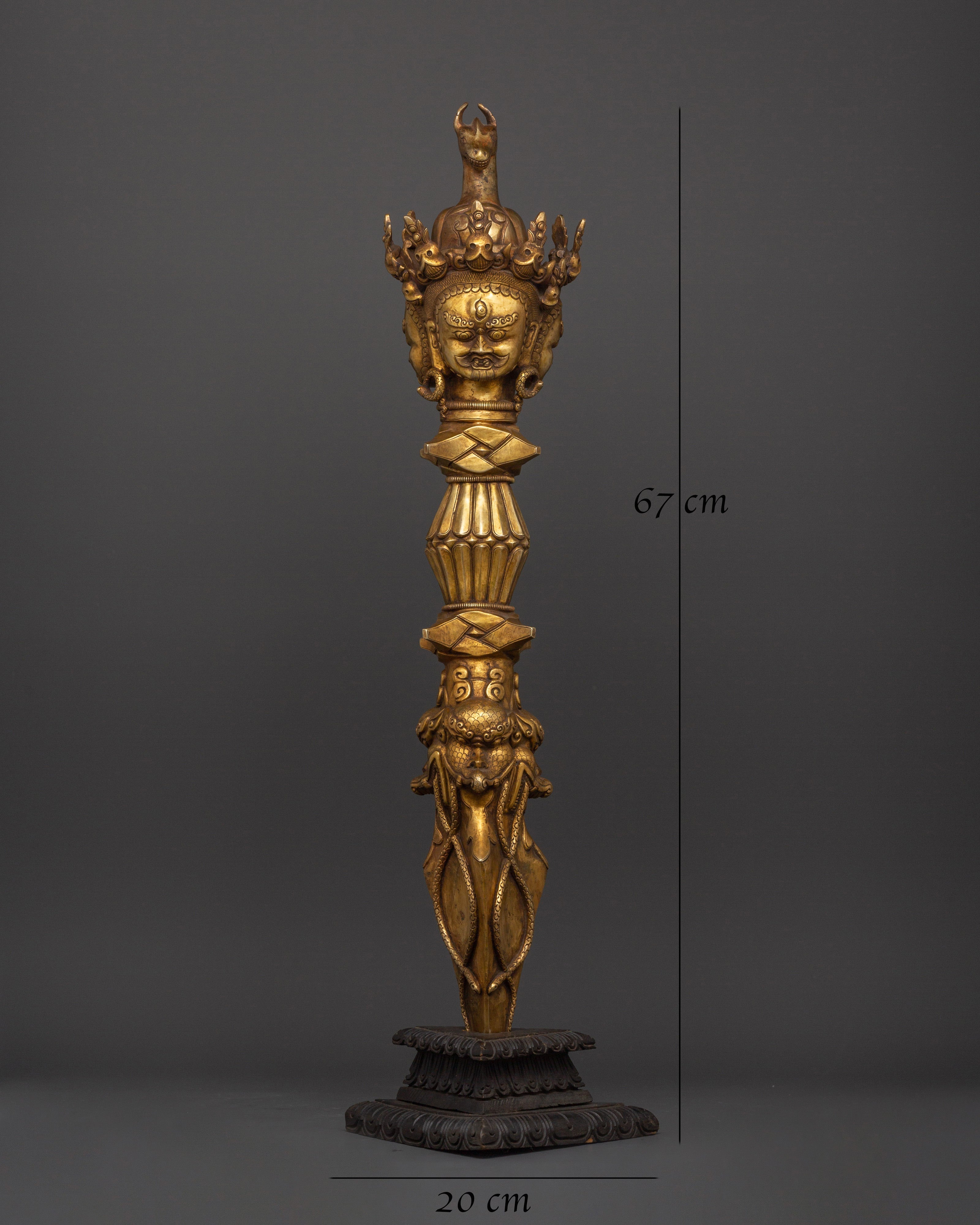 Three-Faced Phurba Dagger | Tibetan Gold Plated Phurba for Rituals