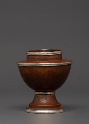 Tibetan Handmade Silver Plated Rice Pot | For Ritual and Ceremonies