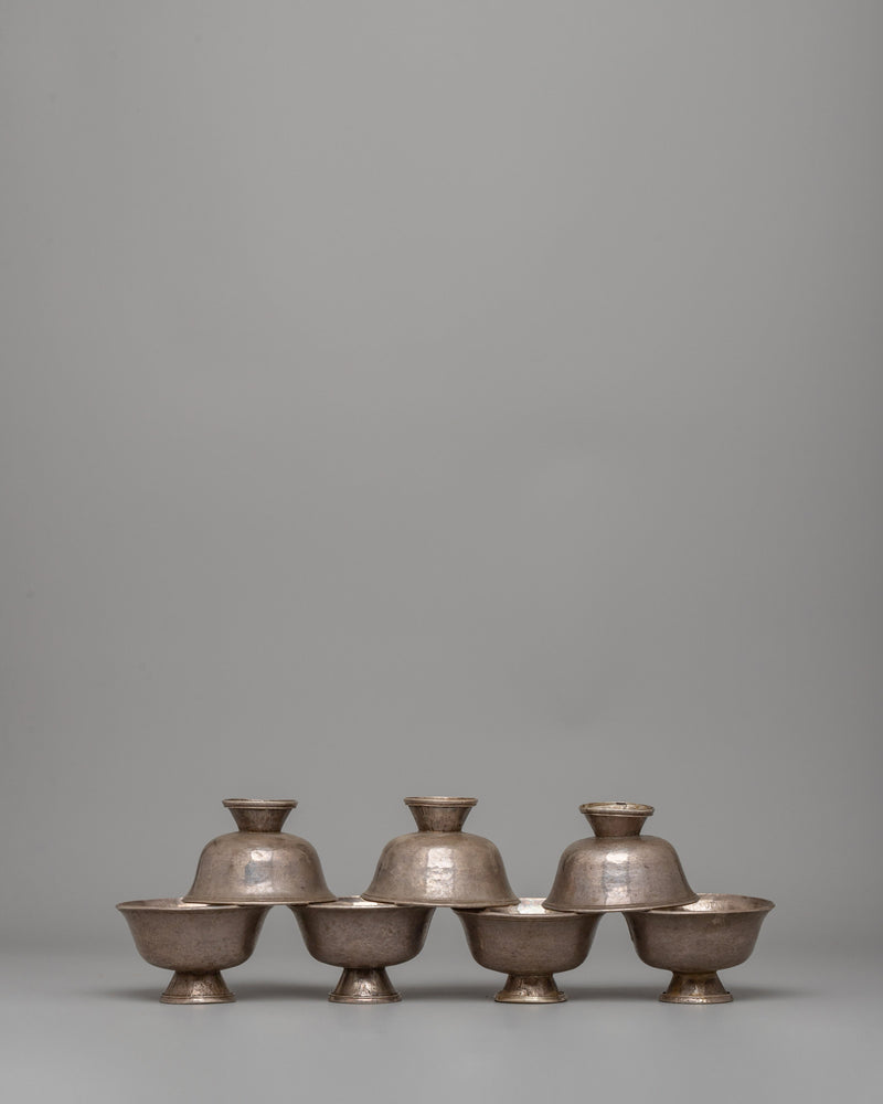 85% Silver Offering Bowls Set | Perfect for Tibetan Buddhist Altars