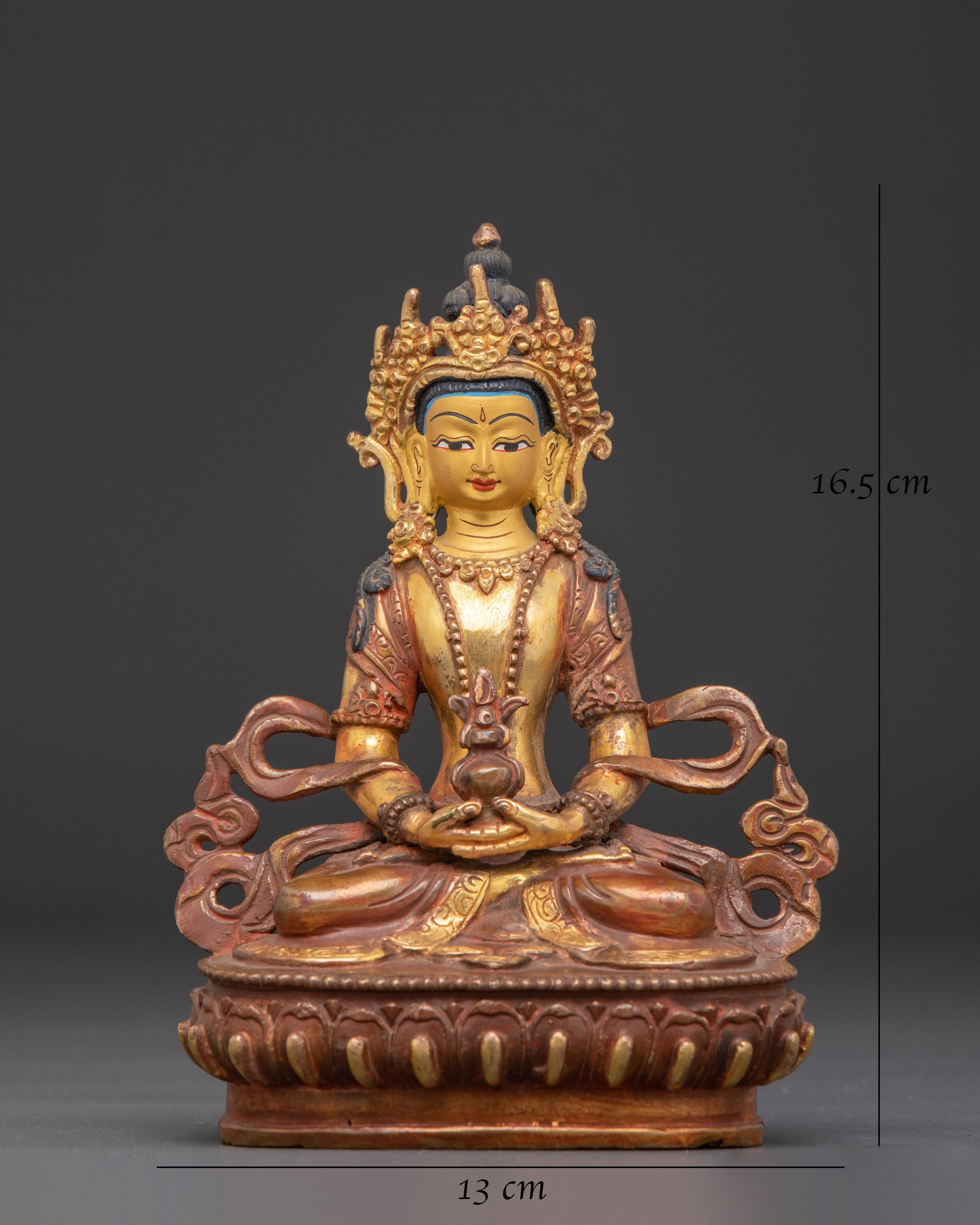 Gold Plated Buddha Amitayus Sculpture | Symbol of Vitality and Longevity