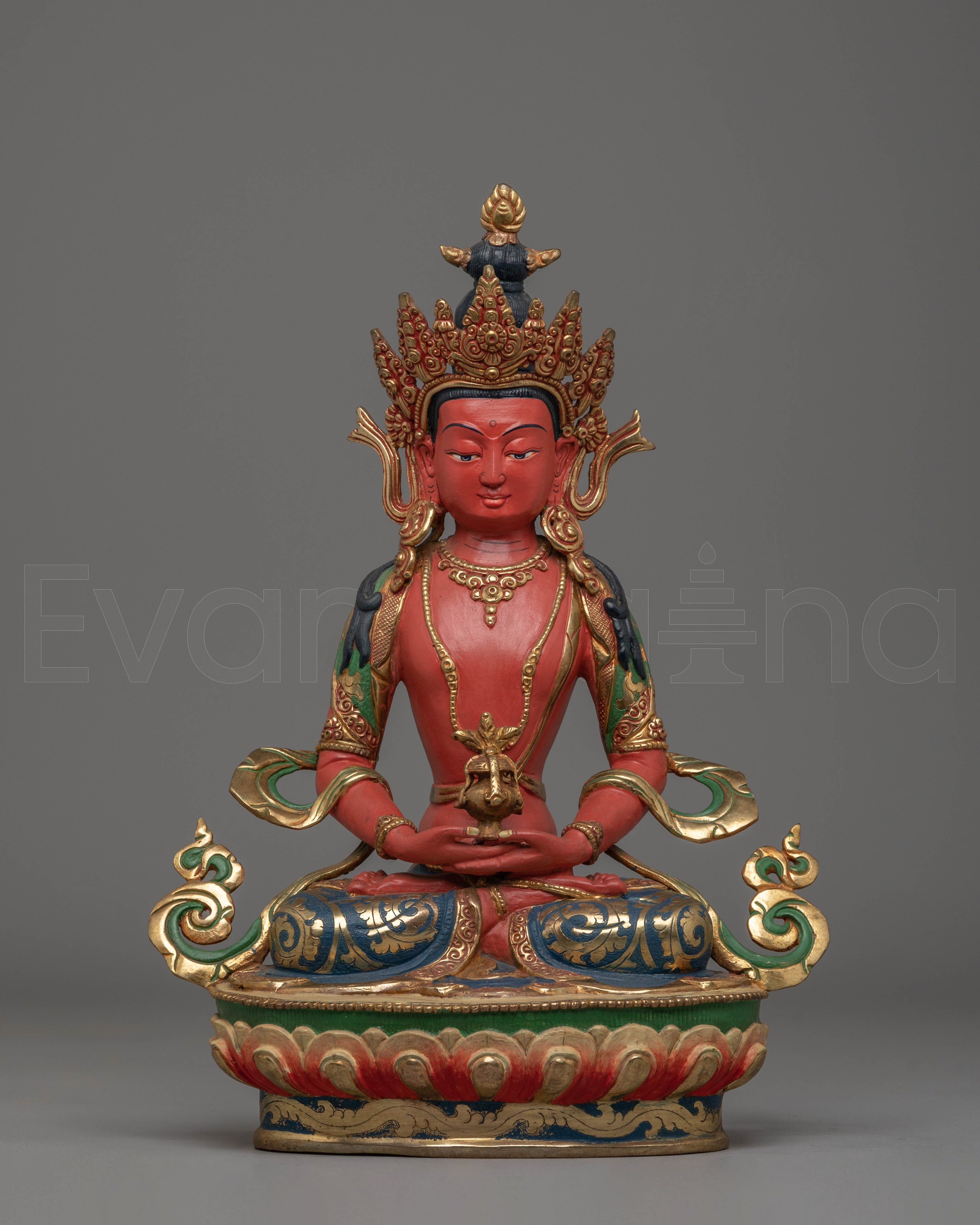 Handcrafted Amitayus Buddhist Copper Sculpture