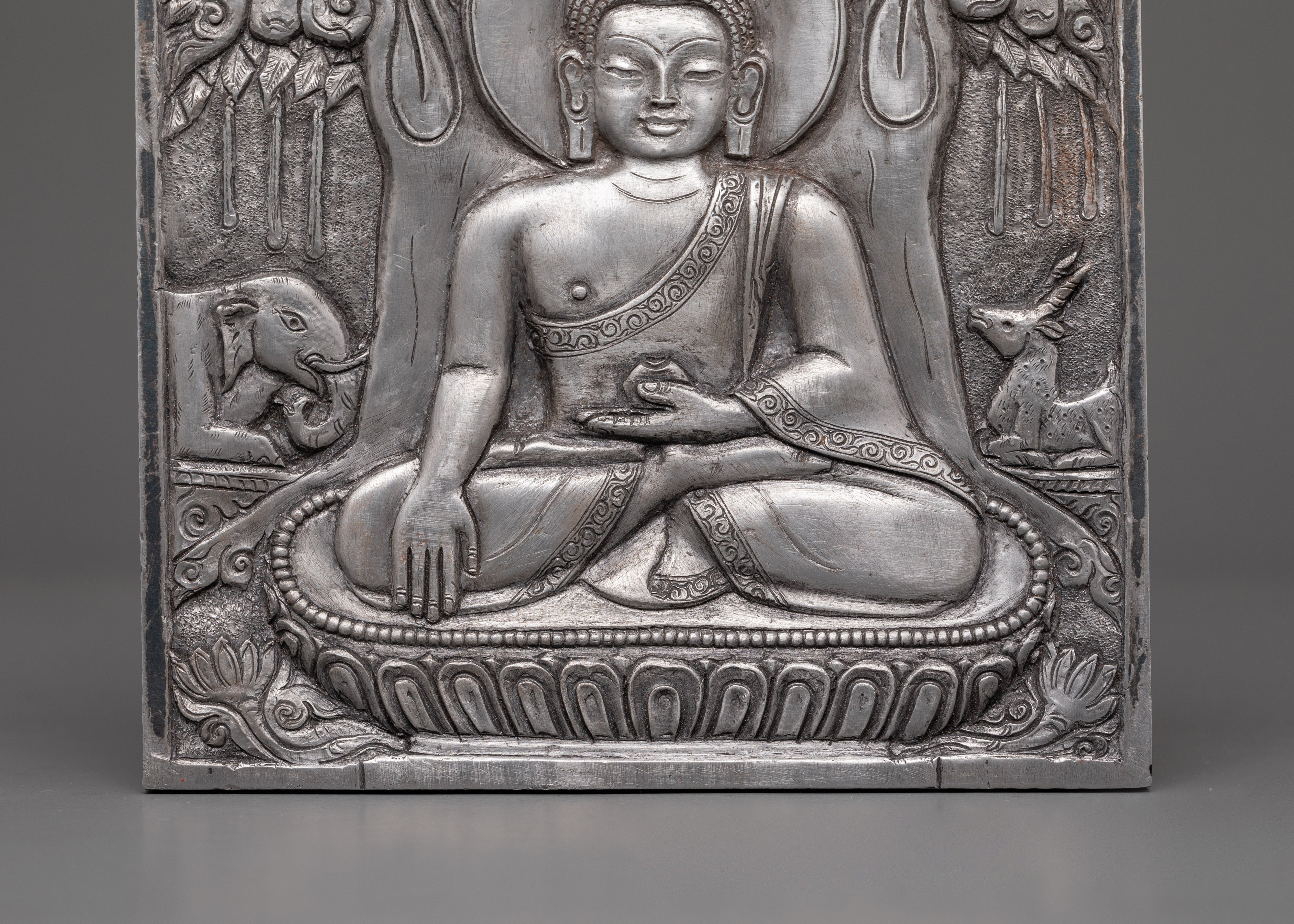 Hand-carved Buddha Wall Hanging | Meditation Posture Under Tree Engraved