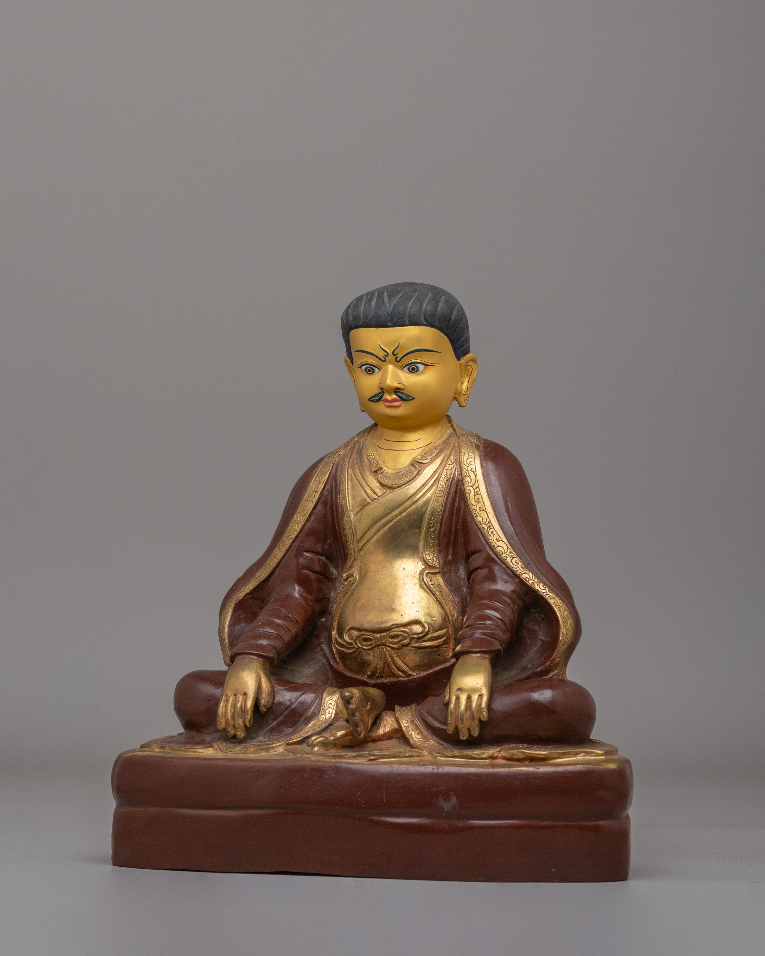 Buddhist Kagyu Master Marpha Sculpture | 24K Gold Plated Copper Deity