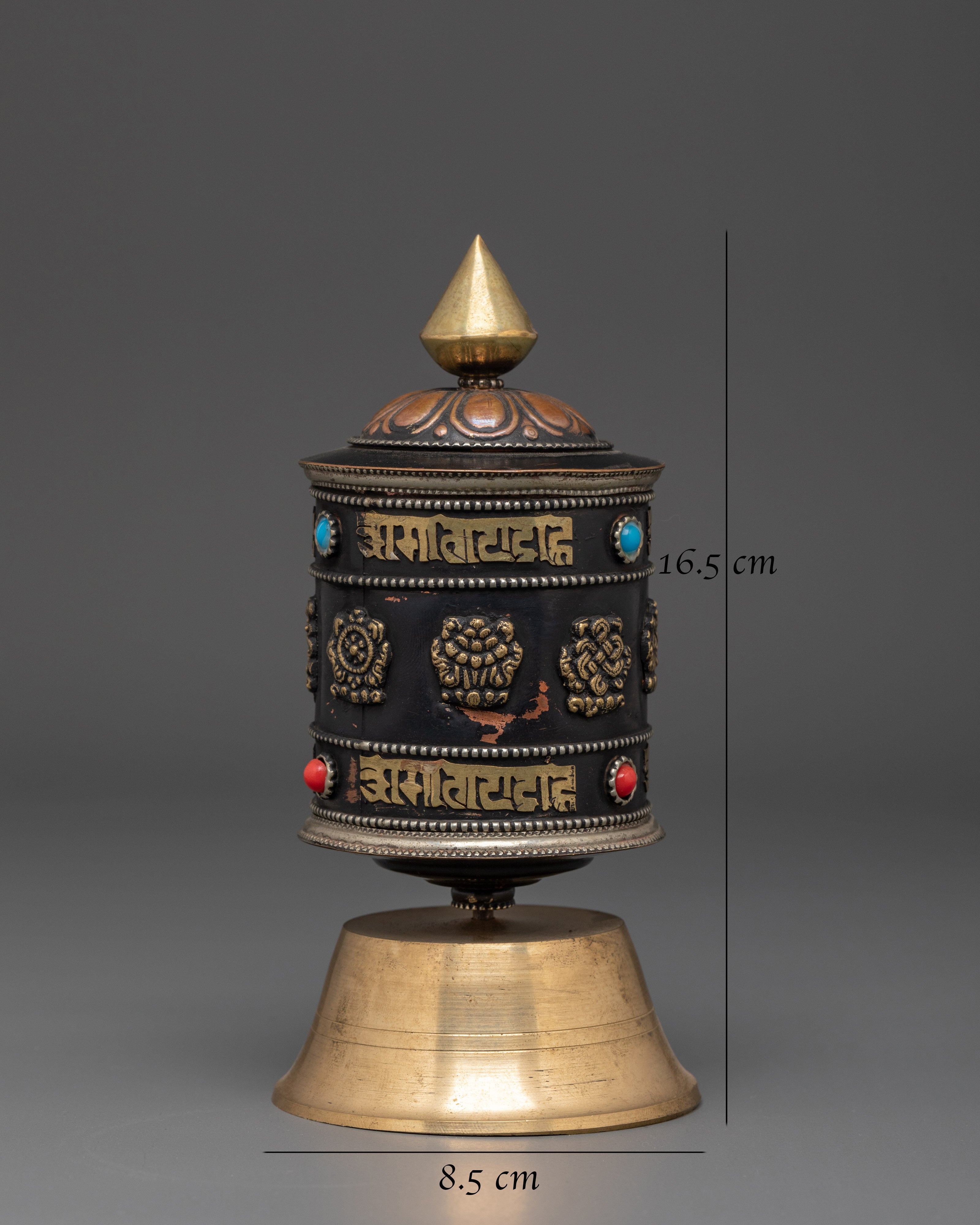 Tibetan Mantra Prayer Wheel with Base | Spinning Altar Decor