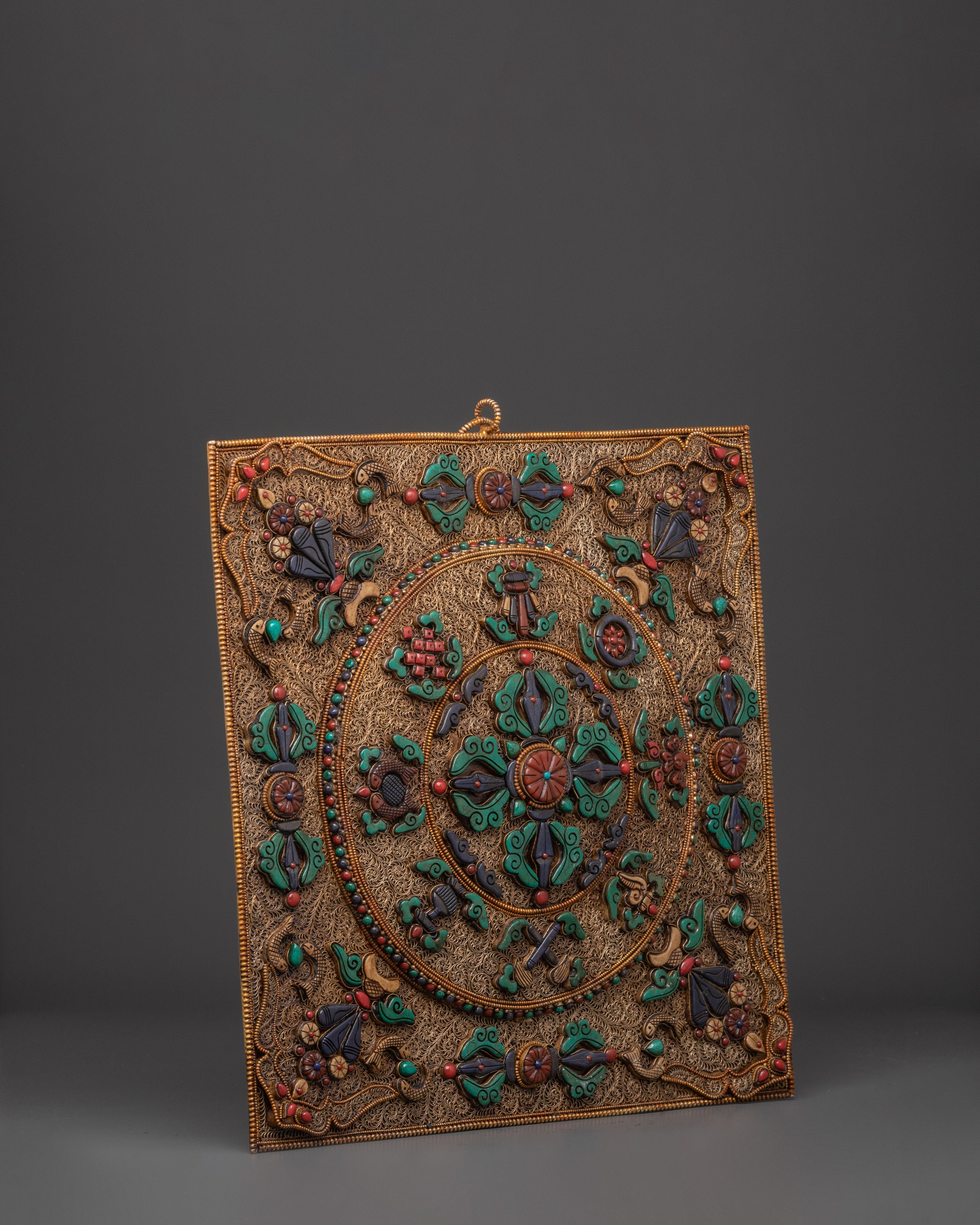 Spiritual Bishow Vajra Wall Hanging | Gold Plated Copper Art