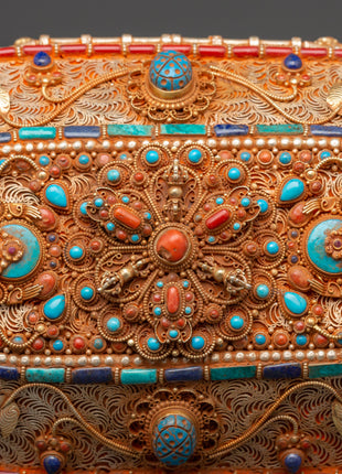 Gold-Plated Tibetan Treasure Box |  Buddhist Altars and Sacred Himalayan Artwork