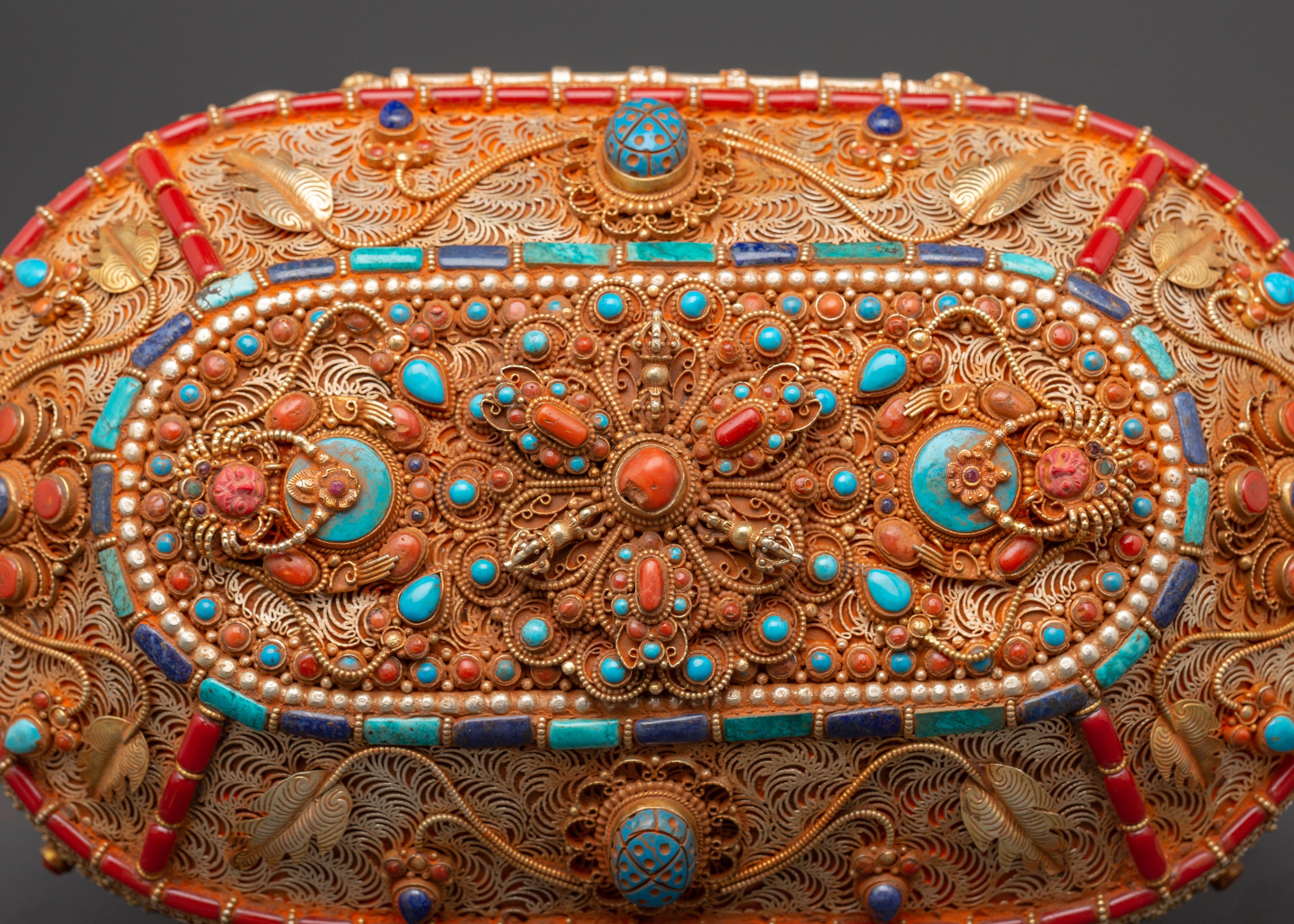 Gold-Plated Tibetan Treasure Box |  Buddhist Altars and Sacred Himalayan Artwork