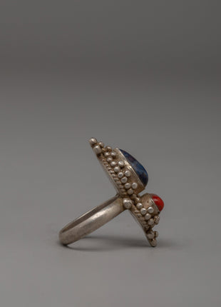 Silver Finger Ring with Copper Accents | Traditional Tibetan Sacred Jewelry