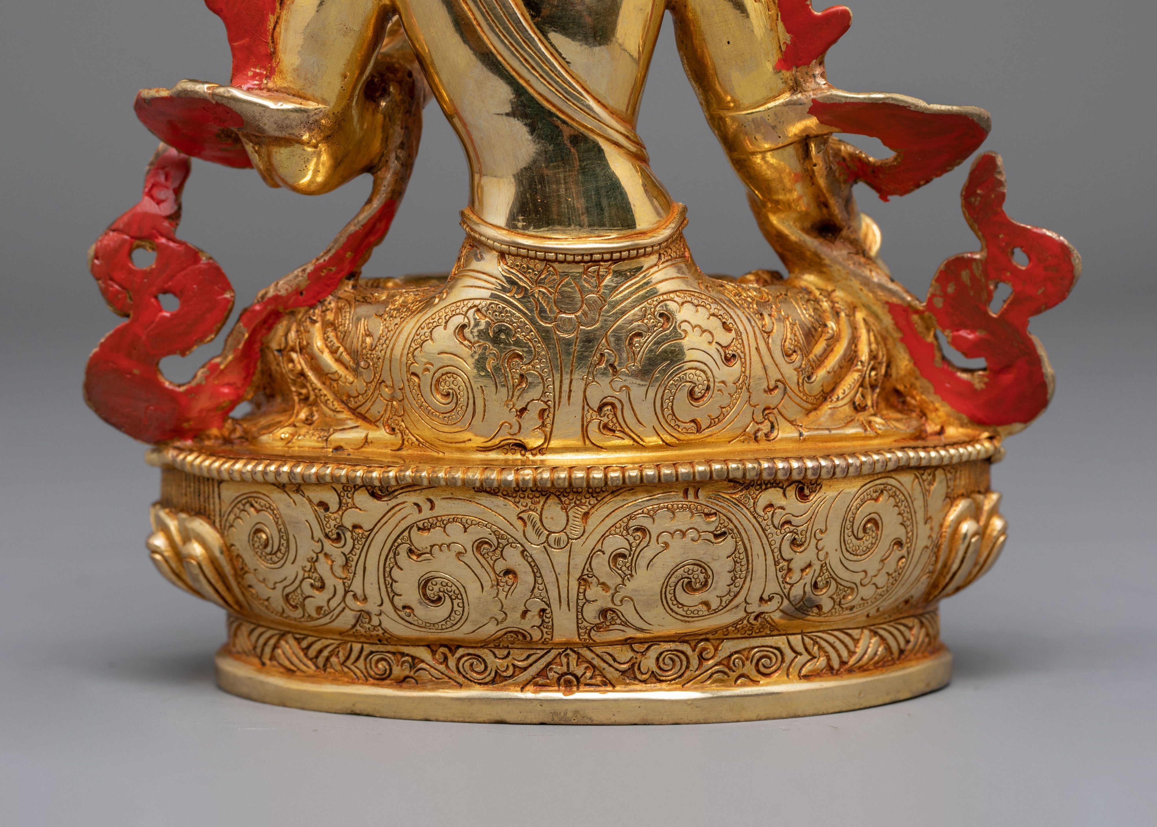 Statue of Sita Tara | Gold Plated Copper Sculpture with Coral and Turquoise