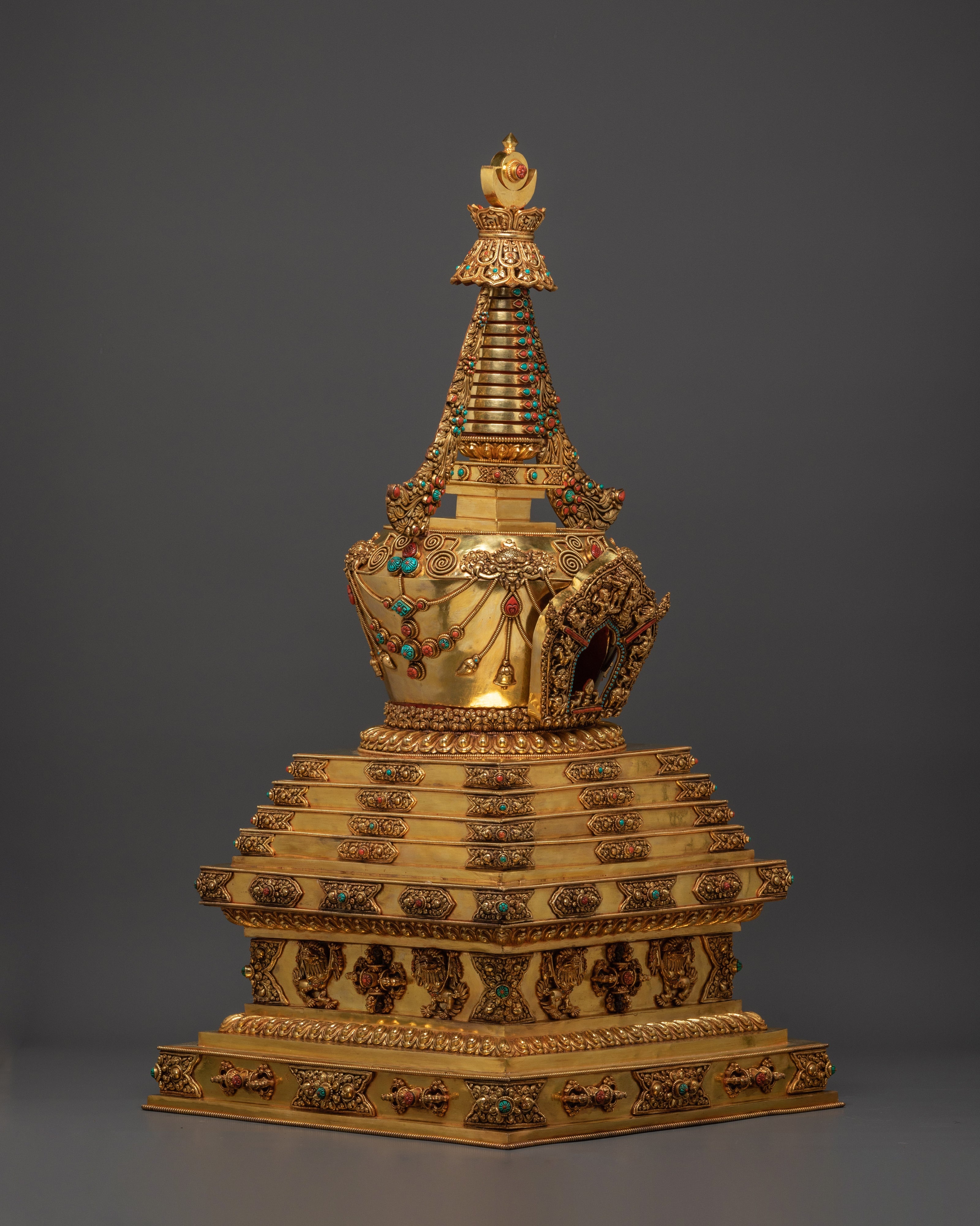 Ritual Stupa for Shrine | Gold Plated Copper Buddhist Stupa