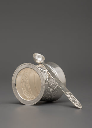 Pure Silver Glass with Spoon Set | Handcrafted Silver Ritual Cup