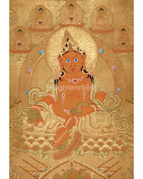 Full Gold Dzambala With Five Dhyani Buddhas | Kubera Thangka |