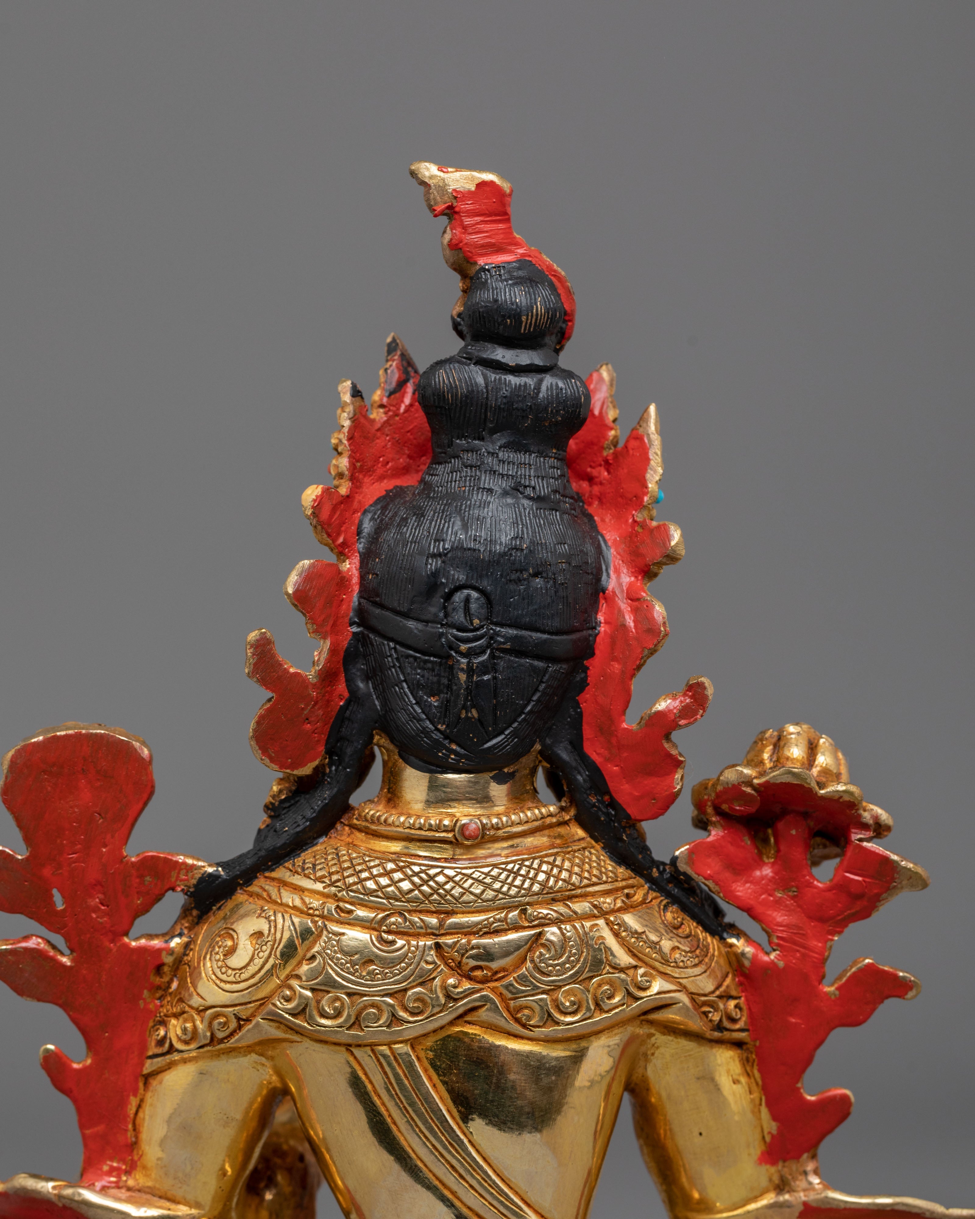 Statue of Sita Tara | Gold Plated Copper Sculpture with Coral and Turquoise