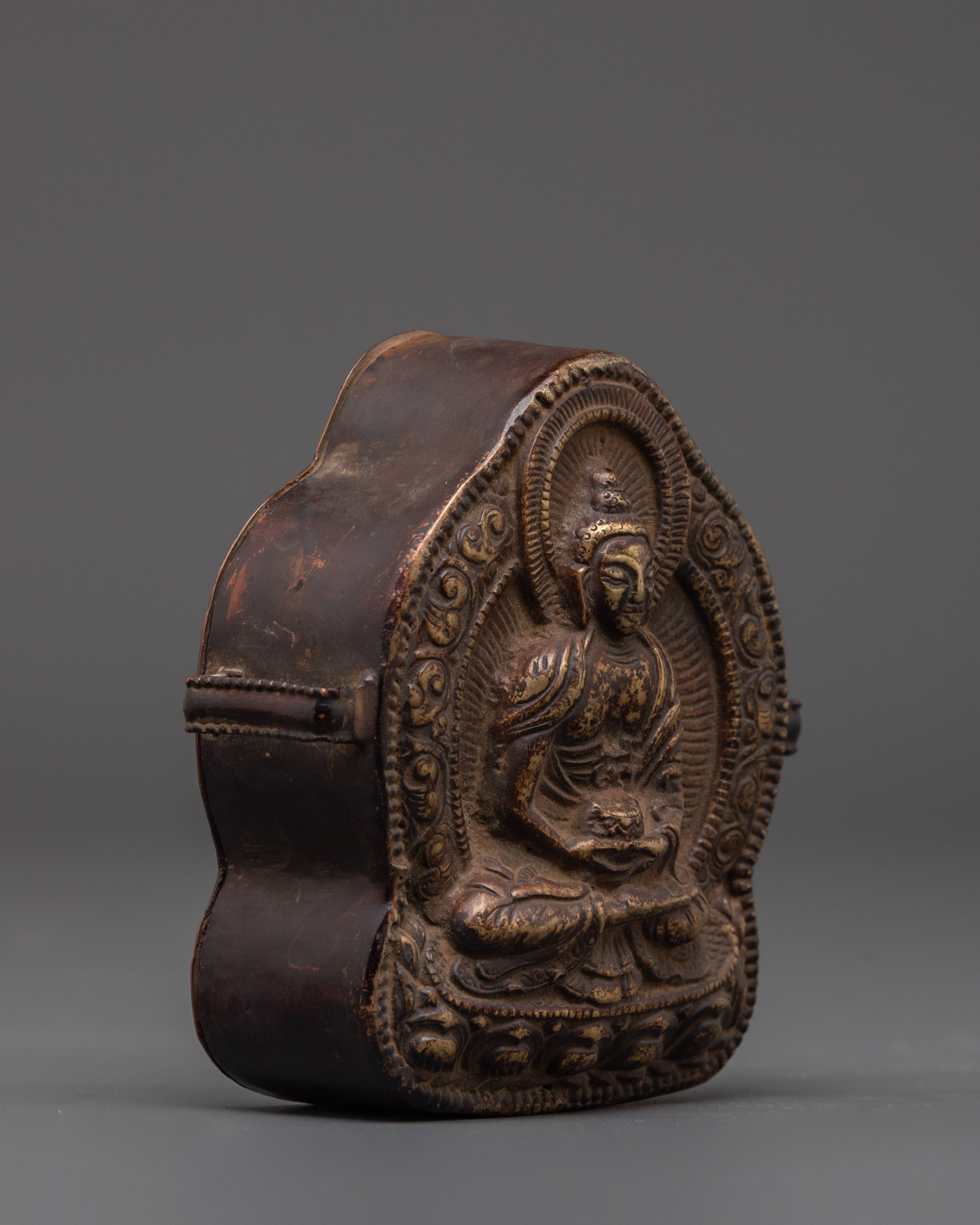 Handcrafted Copper Amitayus Ghau Box | Featuring Amitayus Deity
