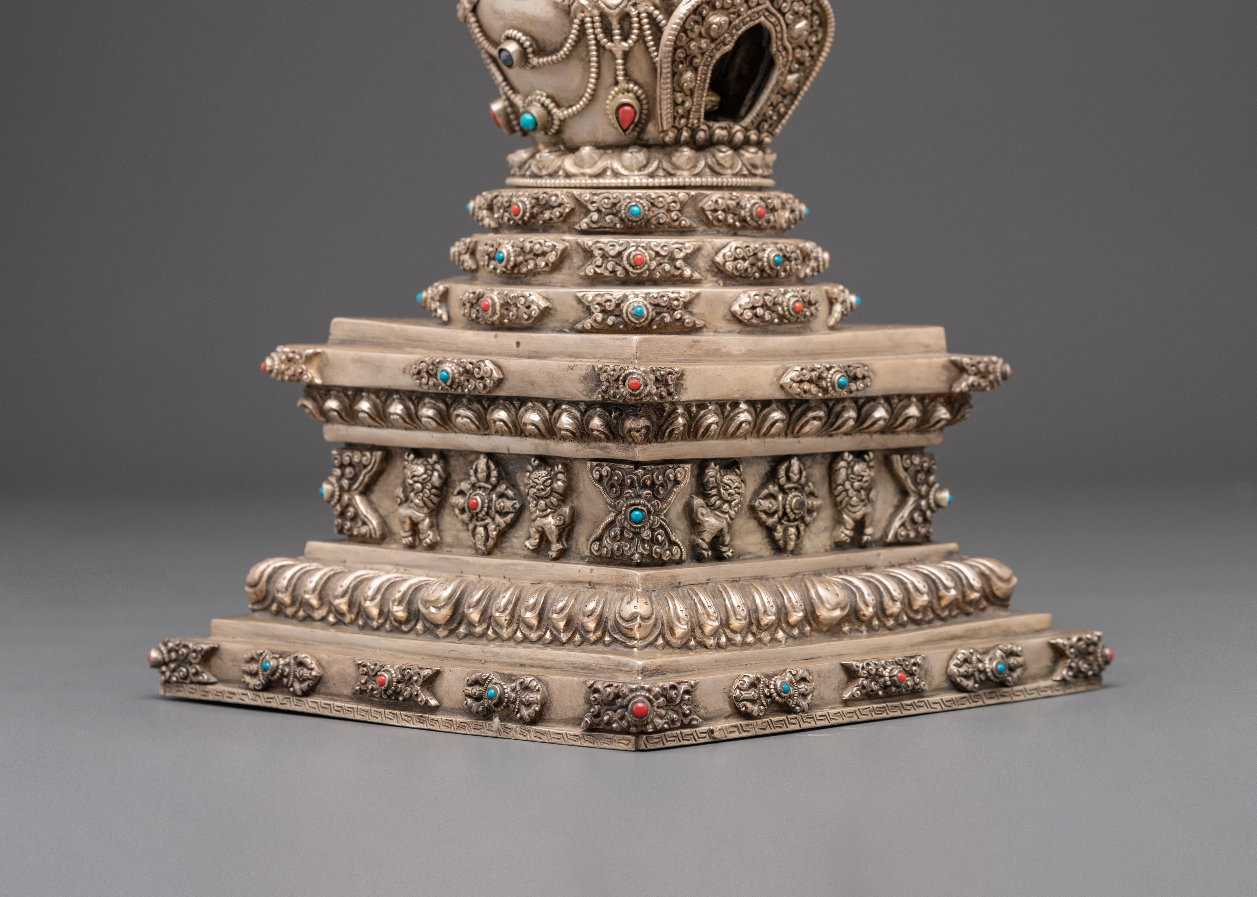 Silver Plated Buddhist Stupa | Symbol of Enlightenment