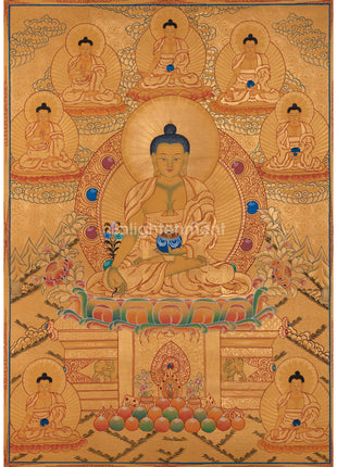 Full Gold Style Shakyamuni Buddha Thangka Painting | Original Hand Painted Tibetan Buddhist Art |