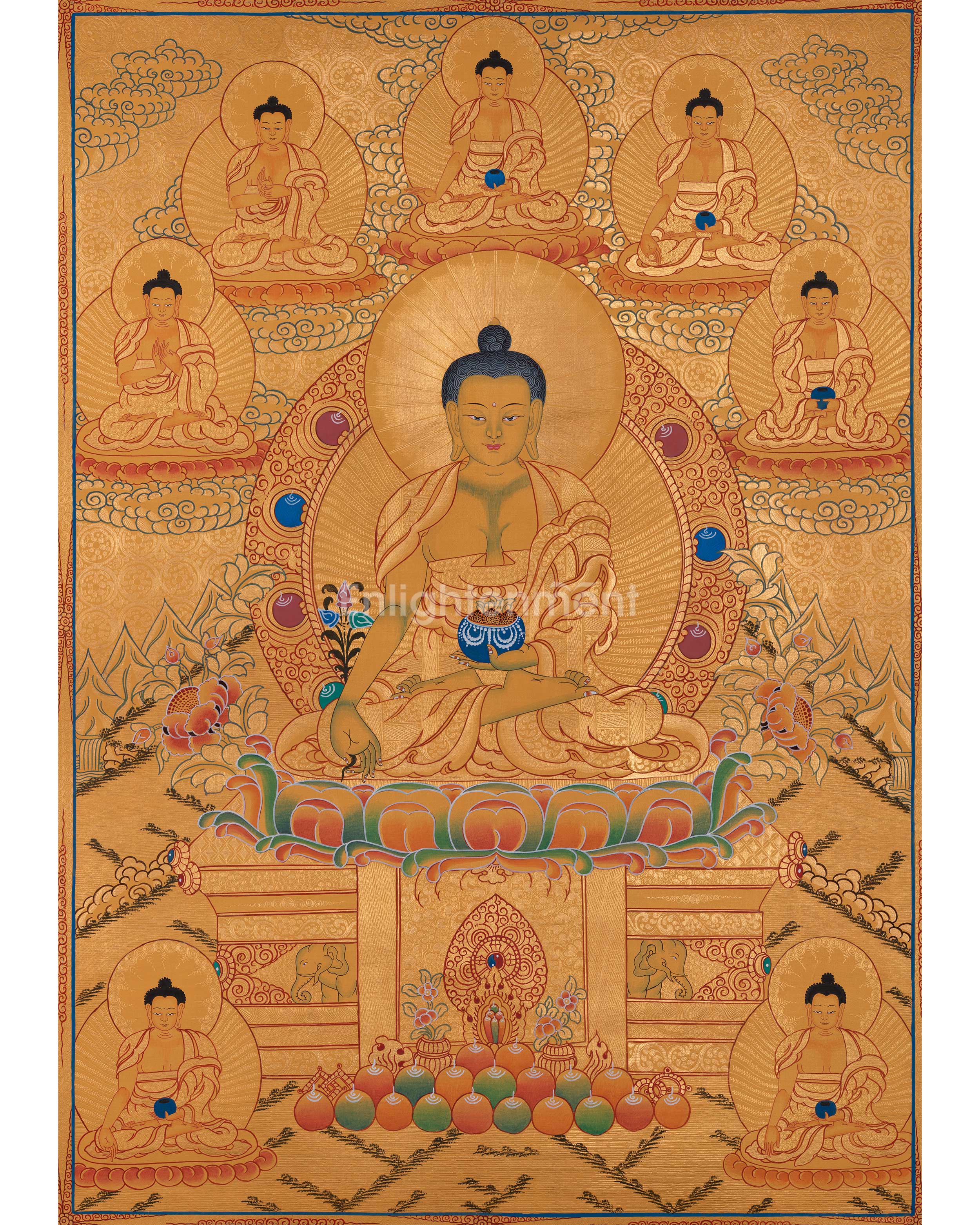 Full Gold Style Shakyamuni Buddha Thangka Painting | Original Hand Painted Tibetan Buddhist Art |